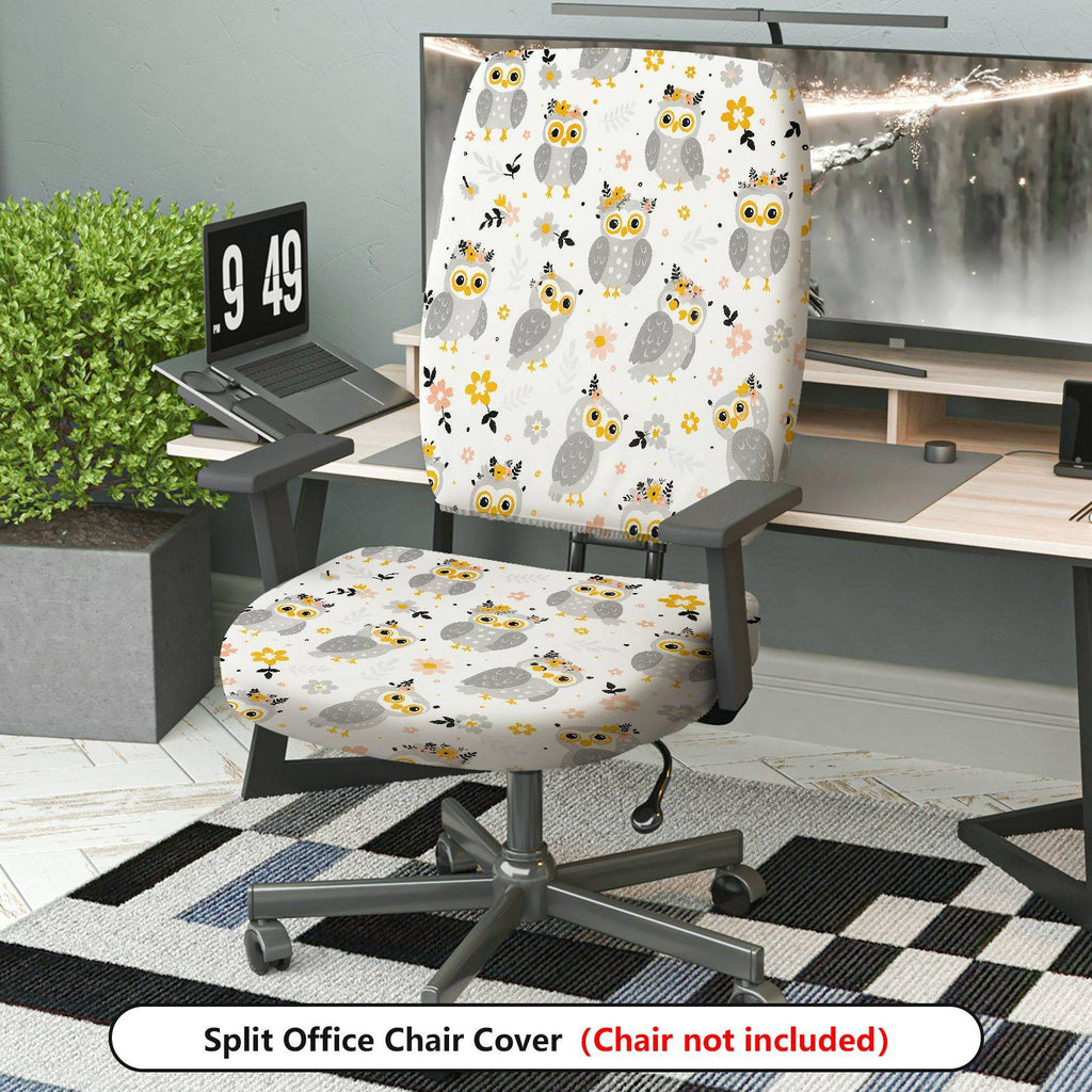 2-Piece Animal Floral Creative Cute Owl  Computer Chair Cover Set, Seat and Backrest