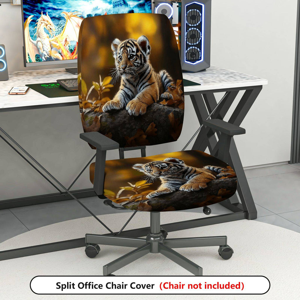 2-Piece Adorable Tiger Artistic Autumn Nature  Computer Chair Cover Set, Seat and Backrest
