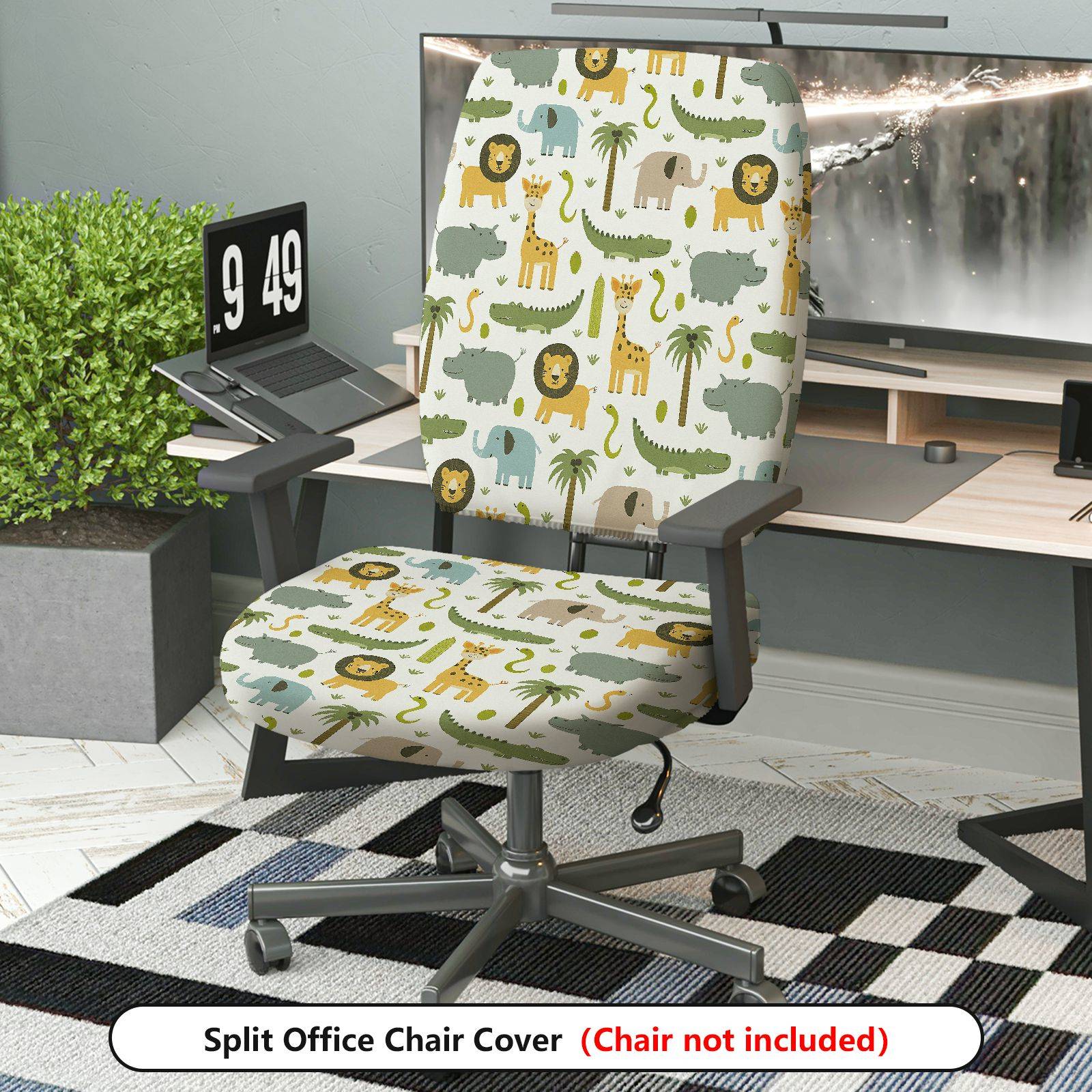 2-Piece Animal Safari Jungle Wildlife Nature  Computer Chair Cover Set, Seat and Backrest