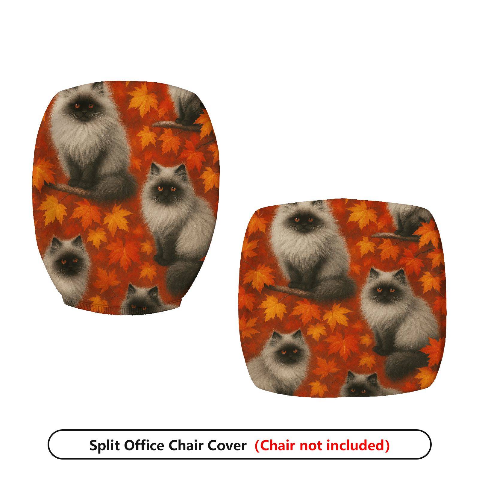 2-Piece Autumn Cats Leaves Pattern  Computer Chair Cover Set, Seat and Backrest