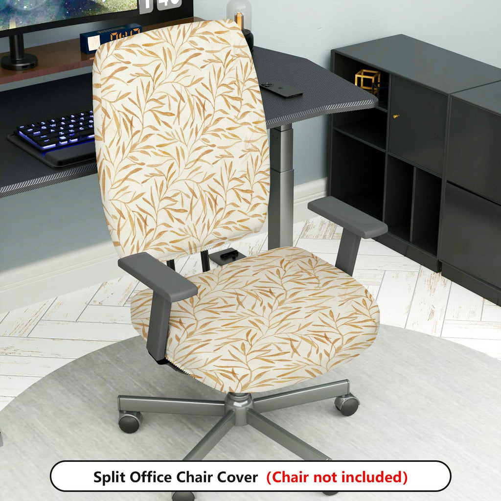 2-Piece Abstract Golden Leaves Pattern Decorative  Computer Chair Cover Set, Seat and Backrest