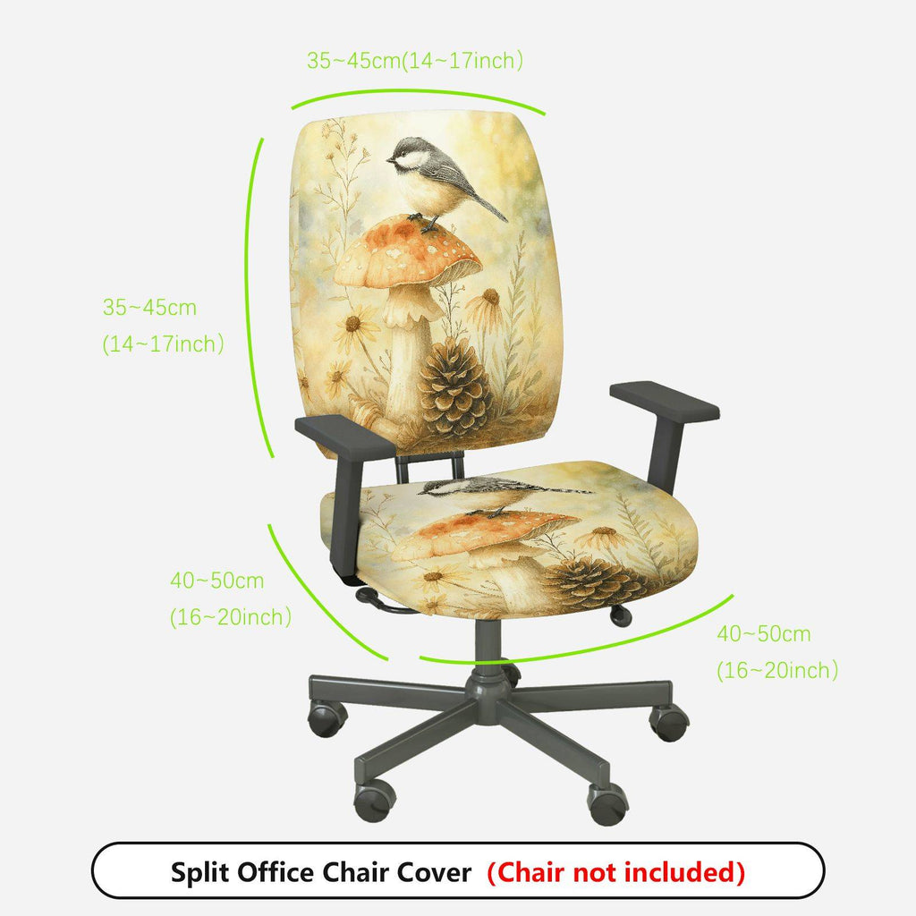 2-Piece Autumn Nature Bird Mushroom Pinecone Botanical  Computer Chair Cover Set, Seat and Backrest
