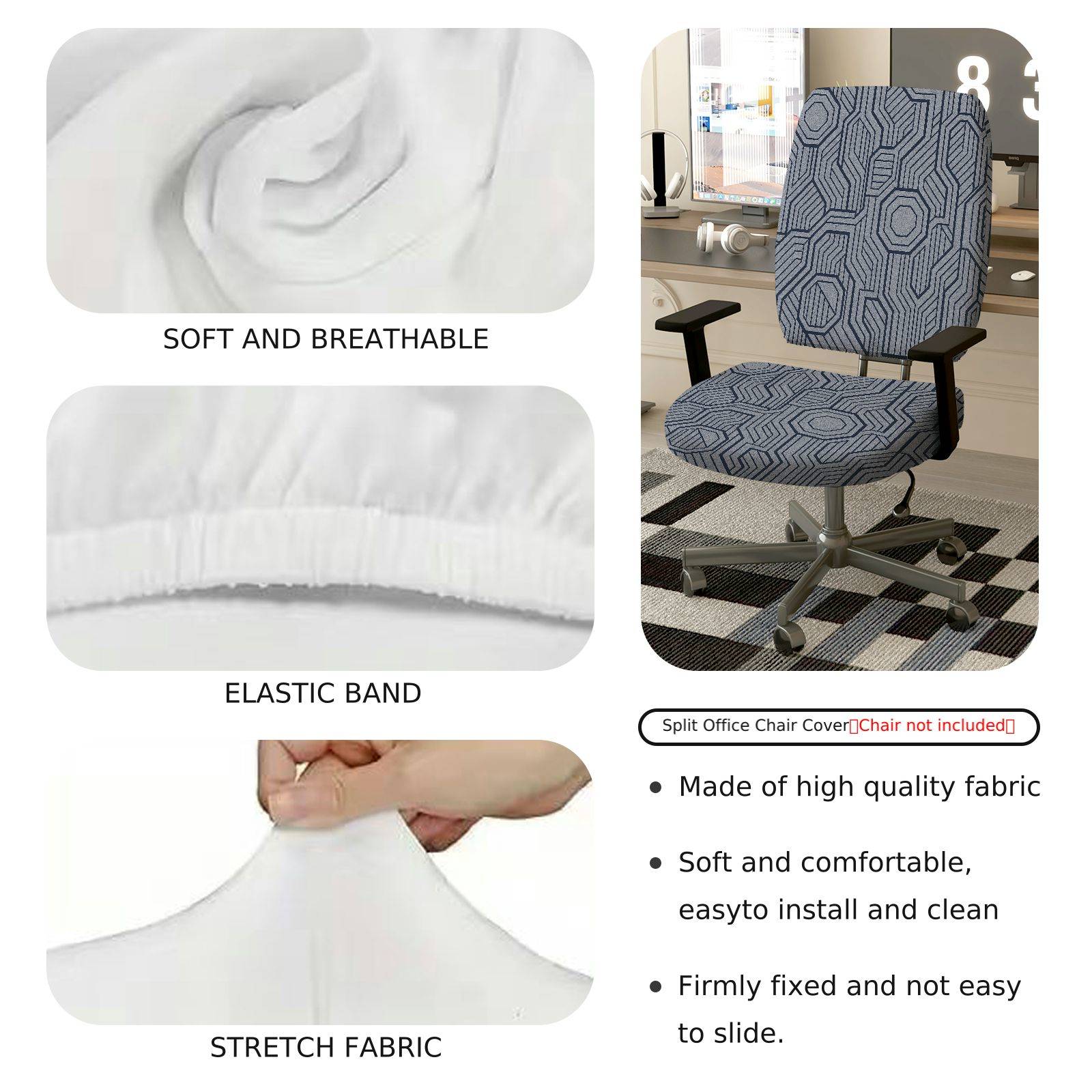 2-Piece Geometric Pattern Modern Stylish Decorative  Computer Chair Cover Set, Seat and Backrest