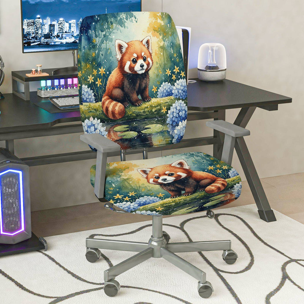 2-Piece Red Panda Nature Forest Animal  Computer Chair Cover Set, Seat and Backrest