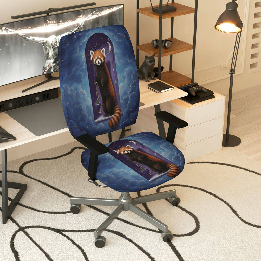 2-Piece Animal Night Sky Moon Red Panda  Computer Chair Cover Set, Seat and Backrest