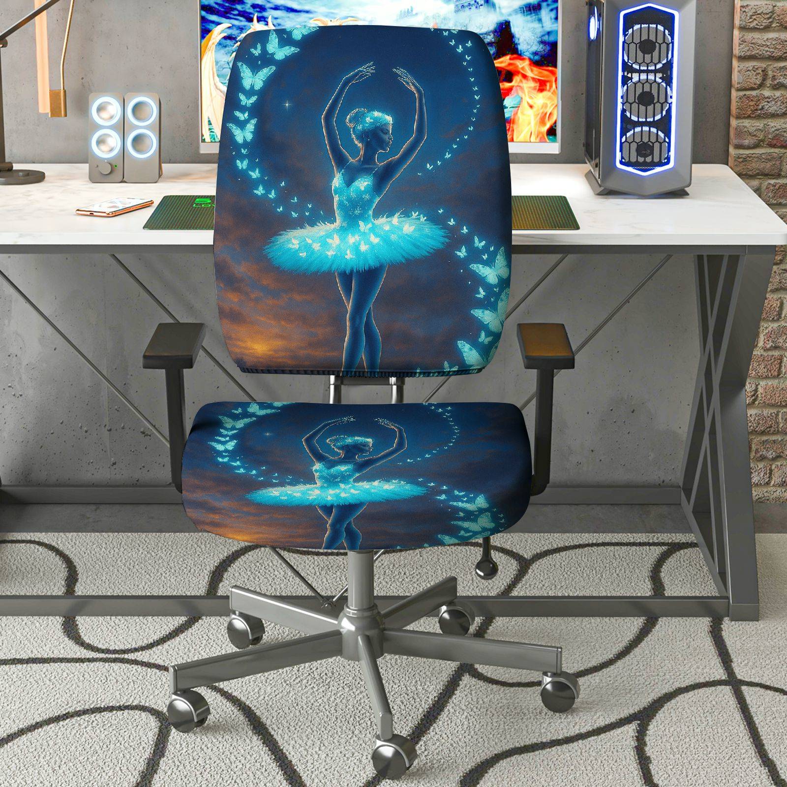 2-Piece Ballet Fairy Night Sky Art Dance Elegant  Computer Chair Cover Set, Seat and Backrest