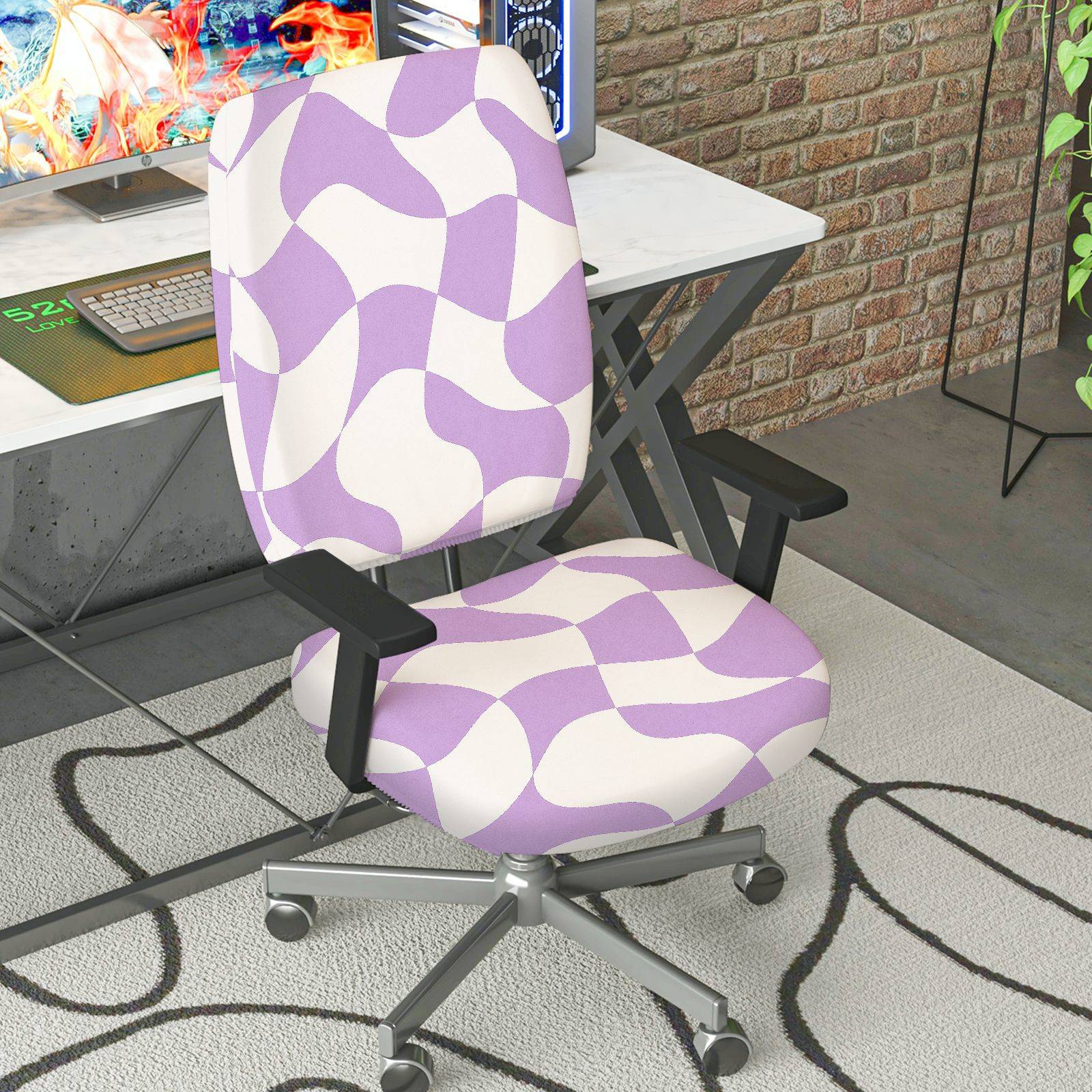 2-Piece Modern Geometric Purple Wave  Computer Chair Cover Set, Seat and Backrest