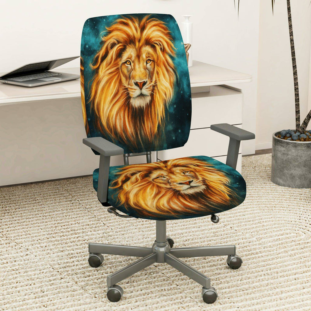 2-Piece Lion Animal Art Decorative Style Vibrant  Computer Chair Cover Set, Seat and Backrest