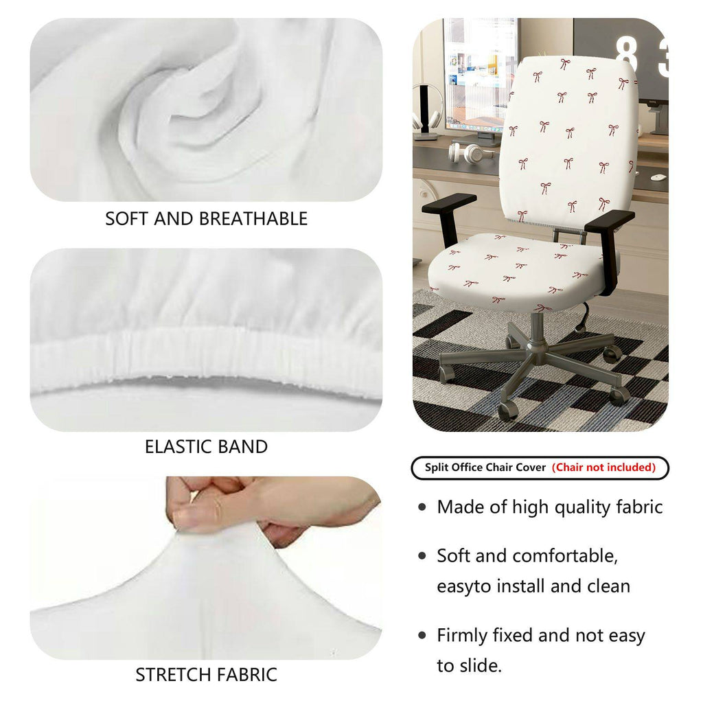 2-Piece White Red Bowknot Decorative  Computer Chair Cover Set, Seat and Backrest