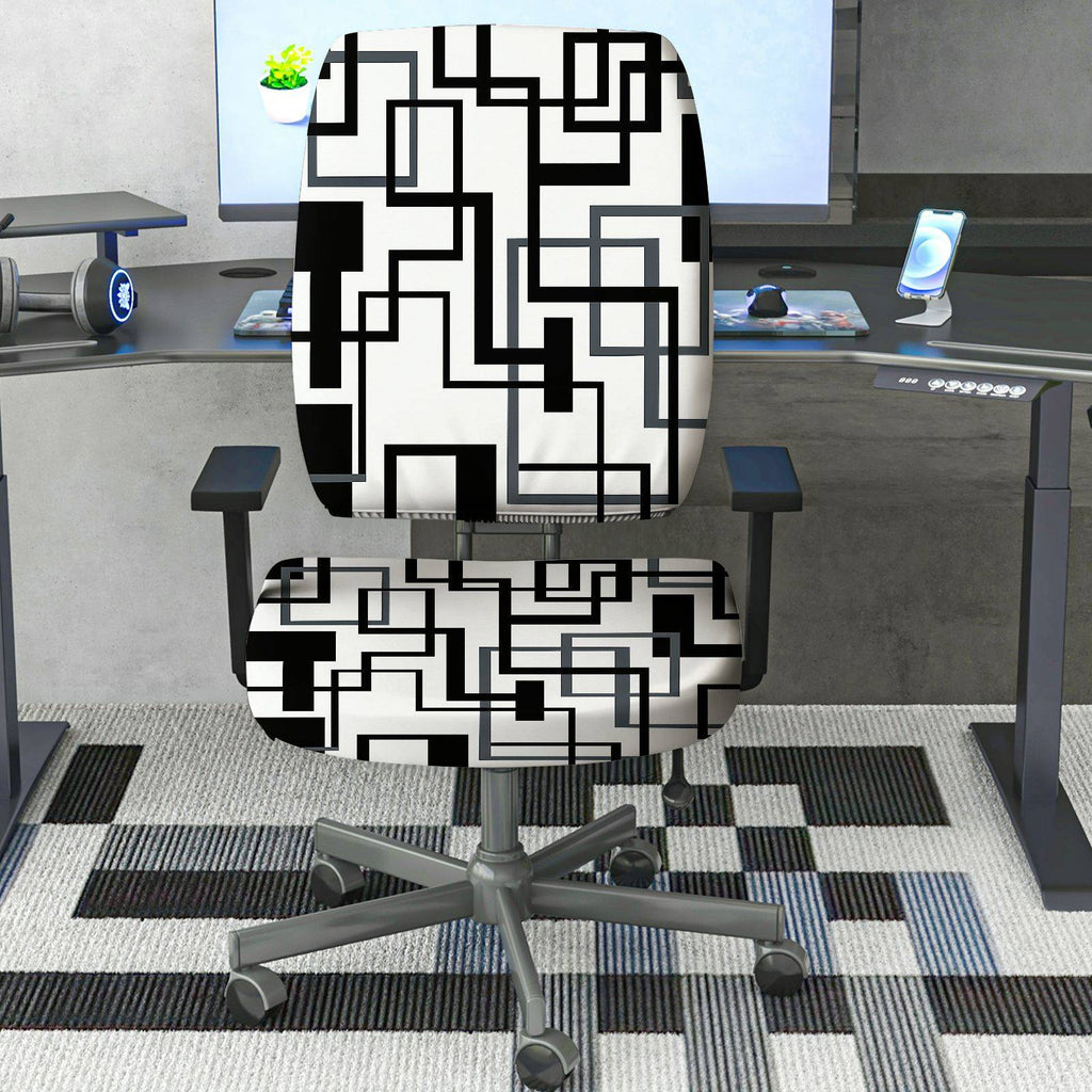 2-Piece Abstract Geometric Art Modern Stylish  Computer Chair Cover Set, Seat and Backrest