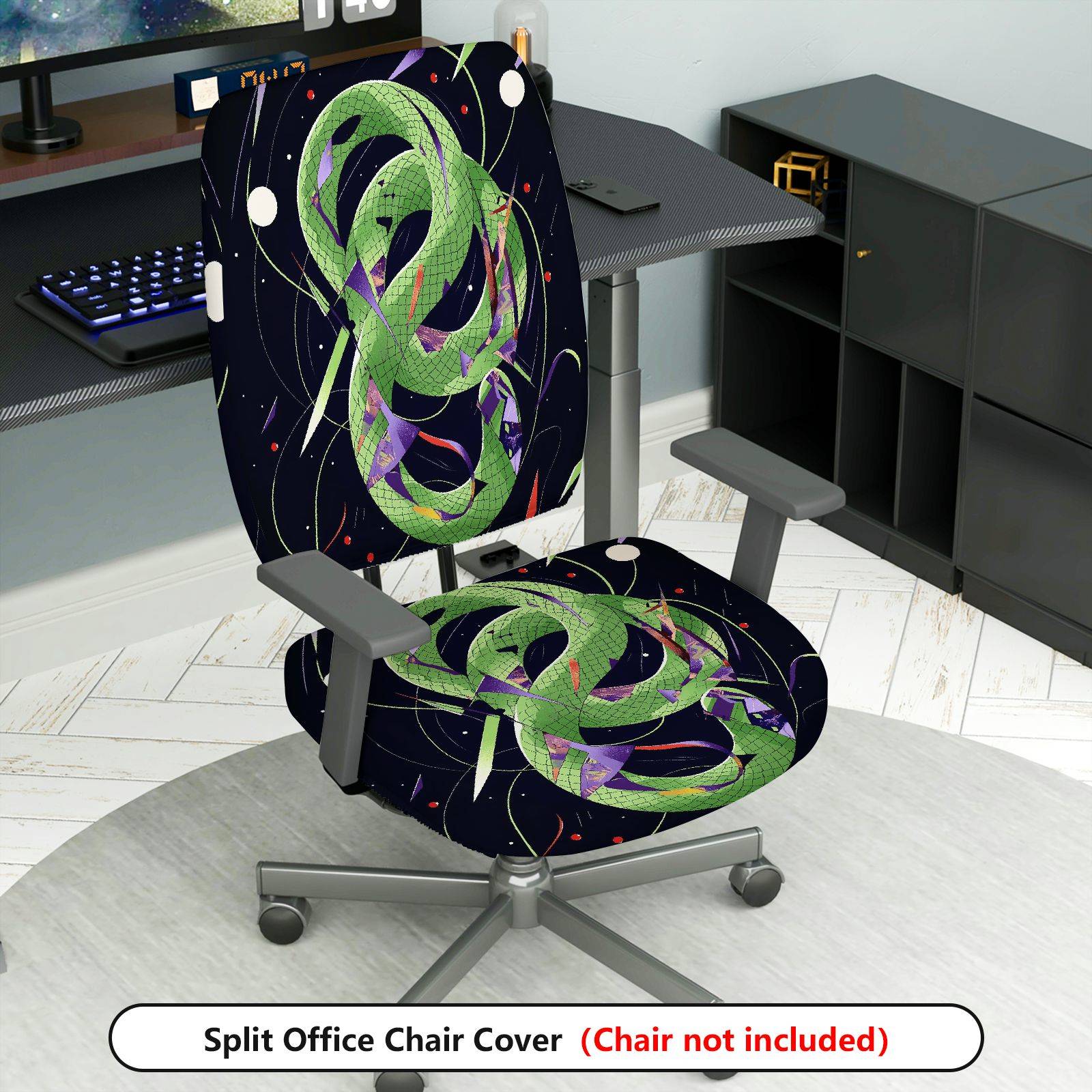 2-Piece Abstract Colorful Snake Space Pattern  Computer Chair Cover Set, Seat and Backrest