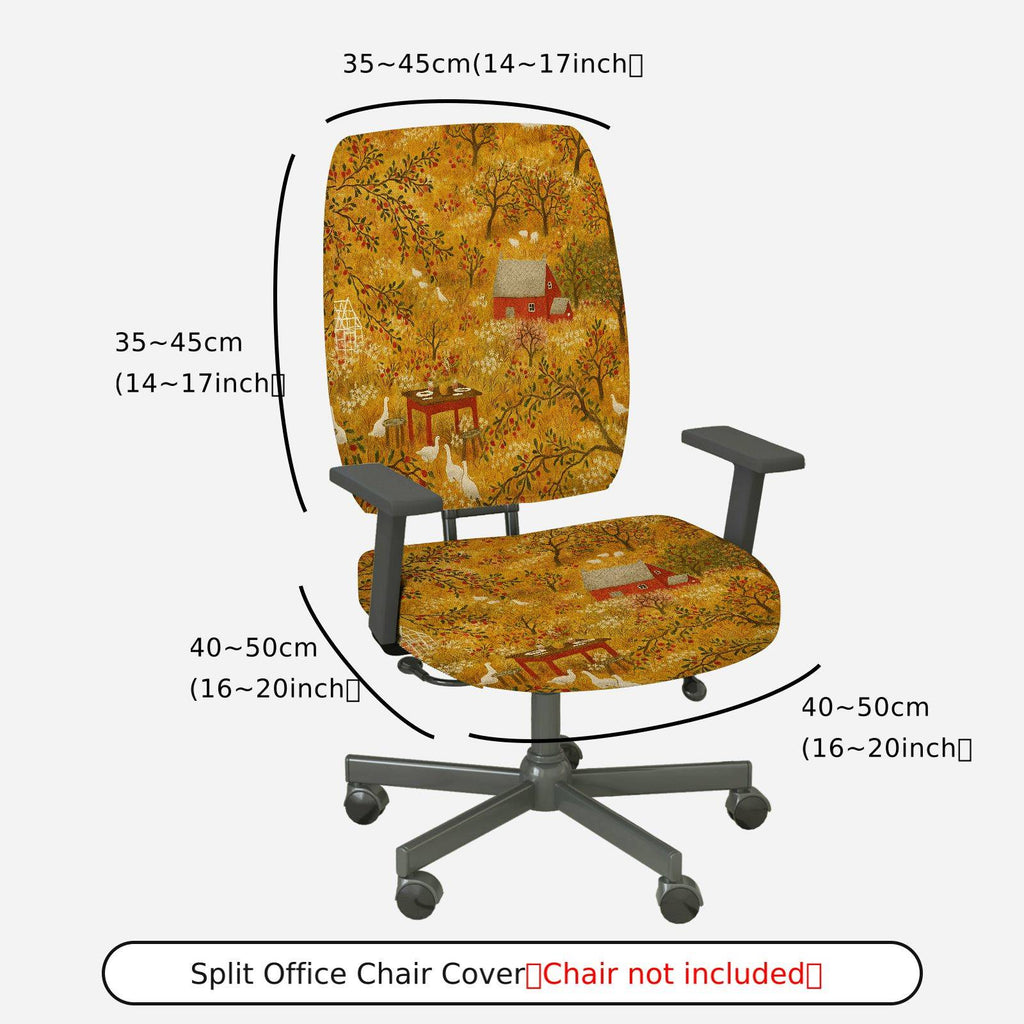 2-Piece Autumn Forest Animal Cabin Rabbit  Computer Chair Cover Set, Seat and Backrest