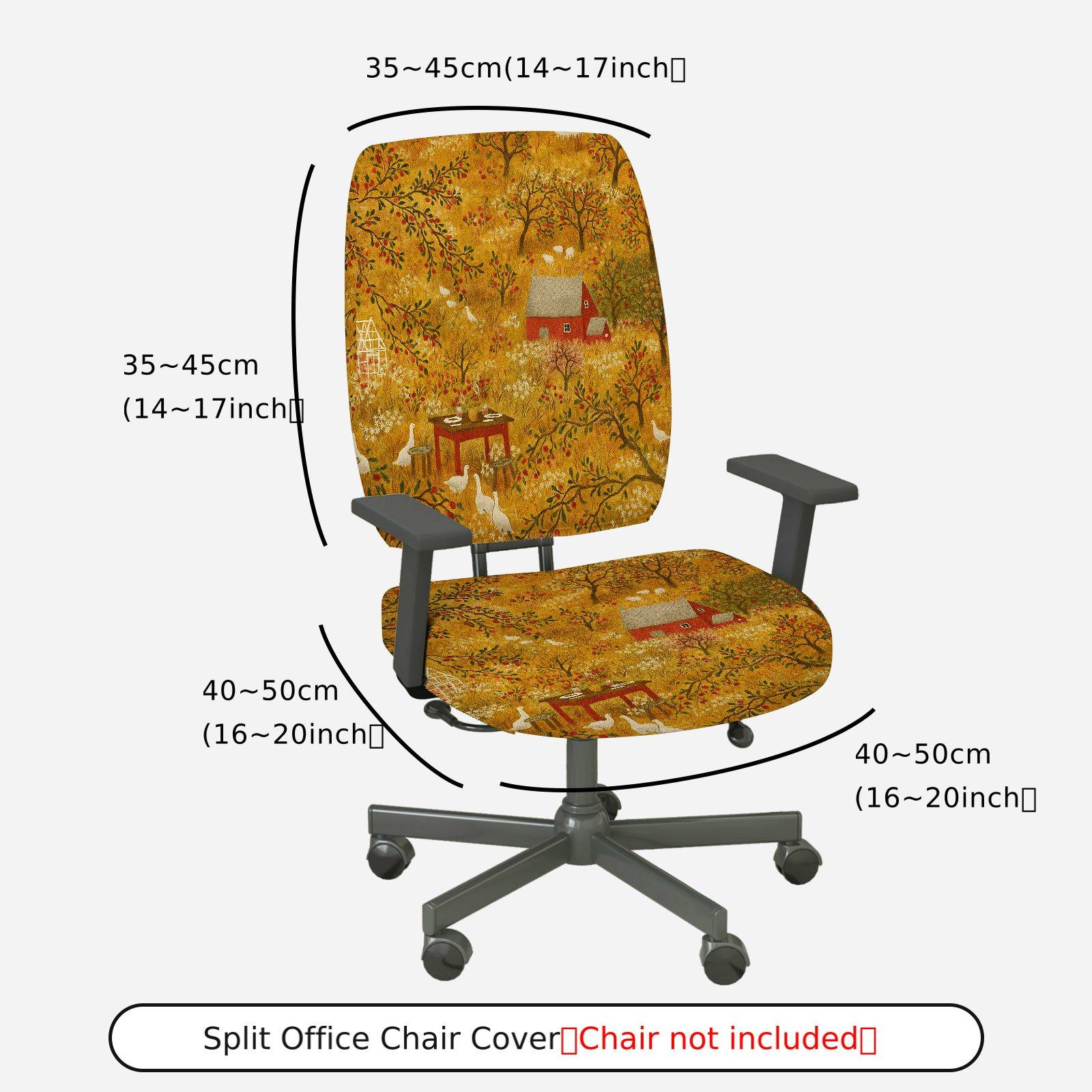 2-Piece Autumn Forest Animal Cabin Rabbit  Computer Chair Cover Set, Seat and Backrest
