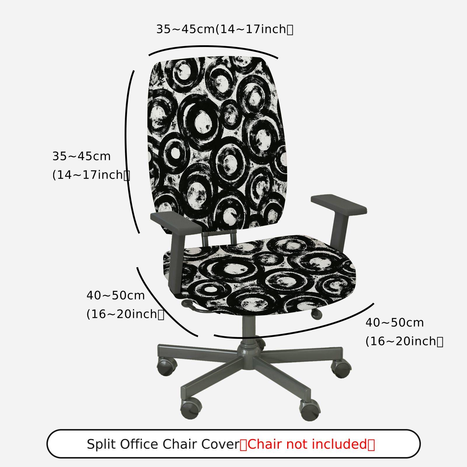 2-Piece Abstract Art Black White Circles  Computer Chair Cover Set, Seat and Backrest
