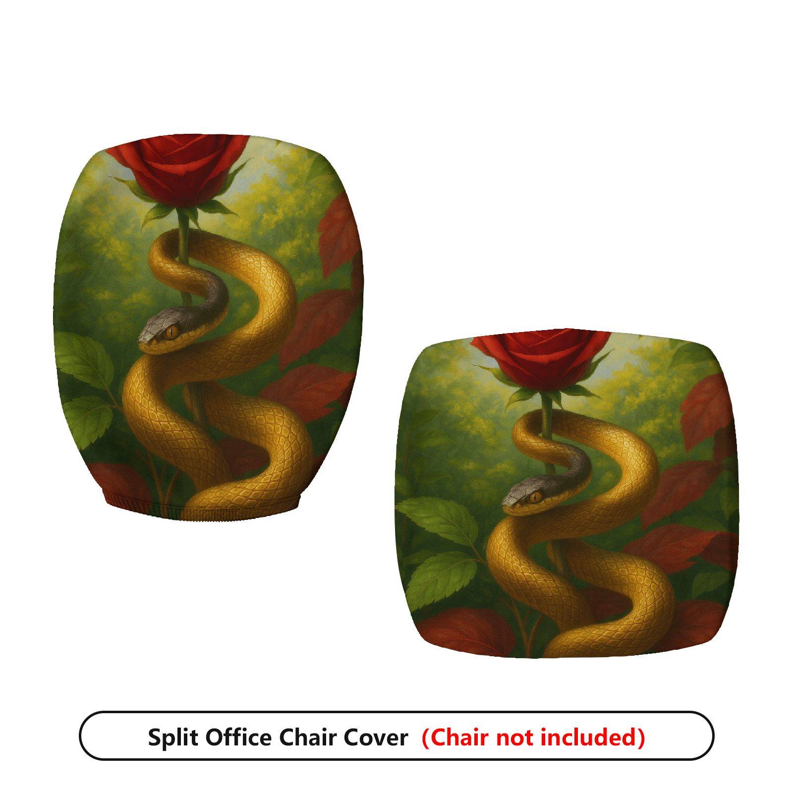 2-Piece Artistic Snake Rose Nature Decorative Vibrant  Computer Chair Cover Set, Seat and Backrest