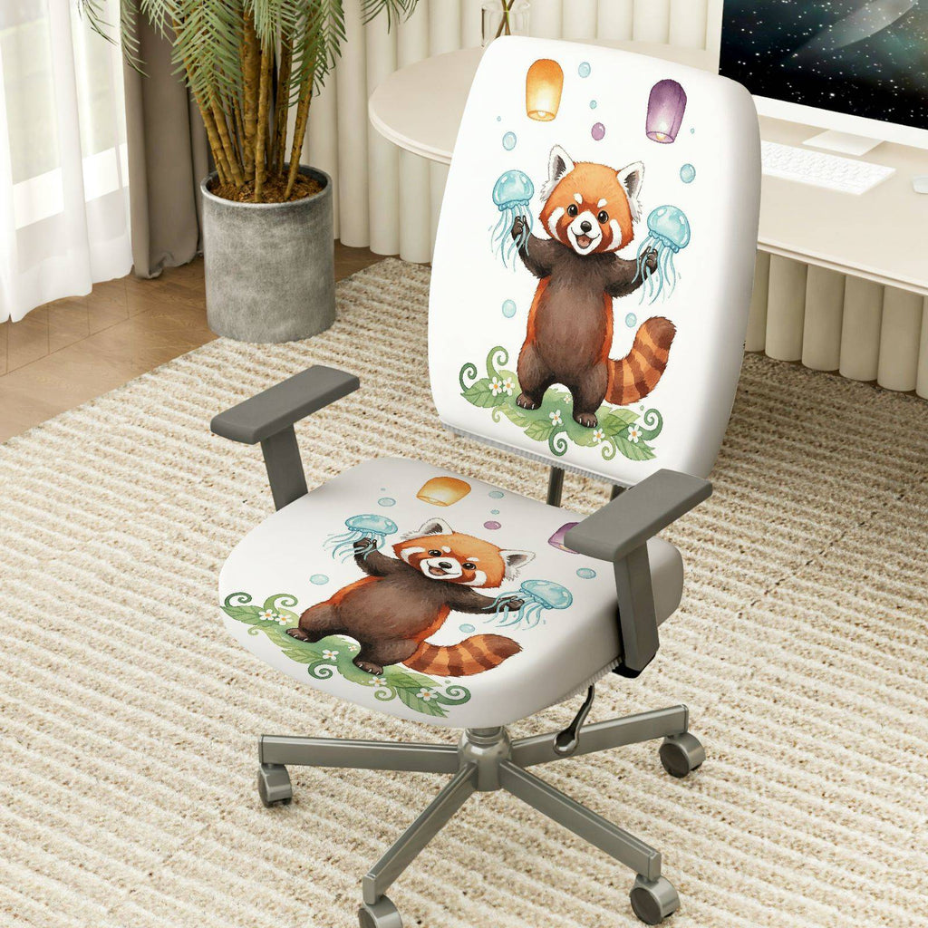 2-Piece Animal Red Panda Jellyfish Lantern  Computer Chair Cover Set, Seat and Backrest