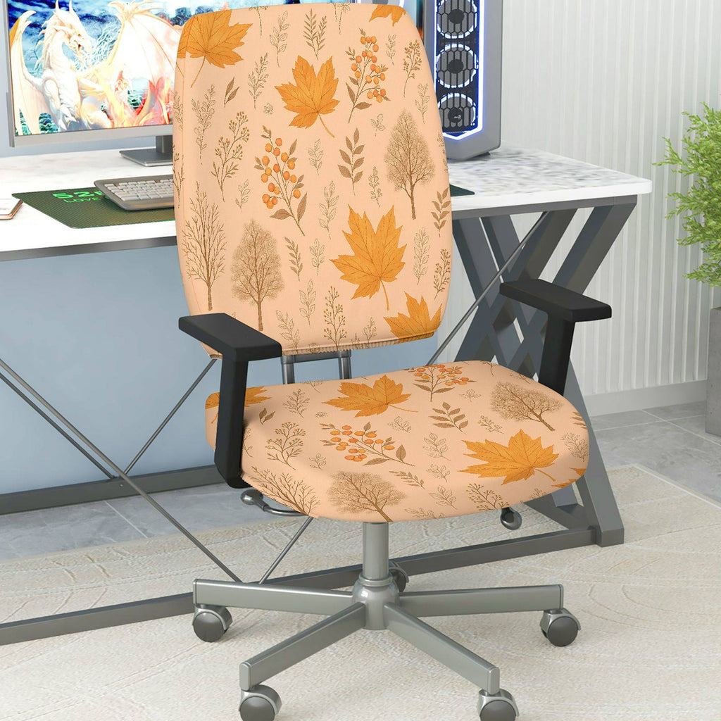 2-Piece Autumn Leaves Floral Nature Pattern  Computer Chair Cover Set, Seat and Backrest