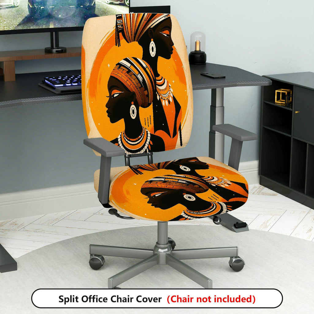 2-Piece African Tribal Art Yellow Black Orange Stylish  Computer Chair Cover Set, Seat and Backrest