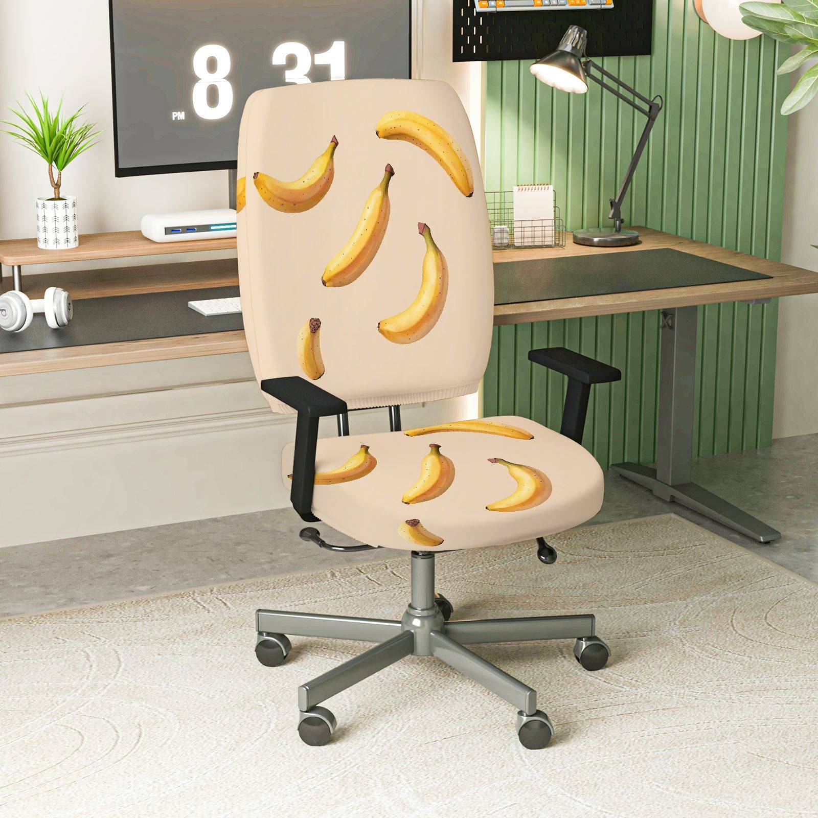 2-Piece Banana Fruit Pattern Stylish Fun Quirky  Computer Chair Cover Set, Seat and Backrest