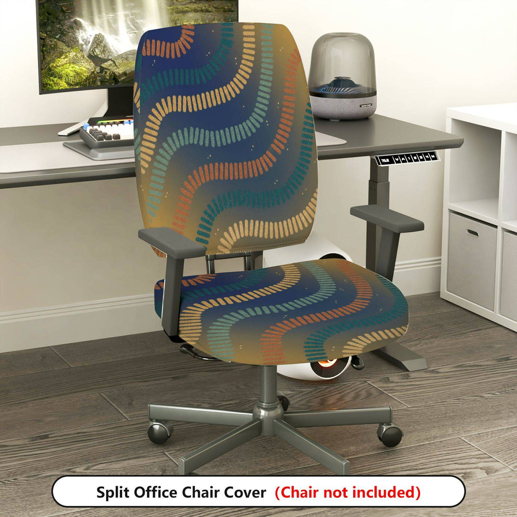 2-Piece Abstract Colorful Geometric Wave Pattern  Computer Chair Cover Set, Seat and Backrest