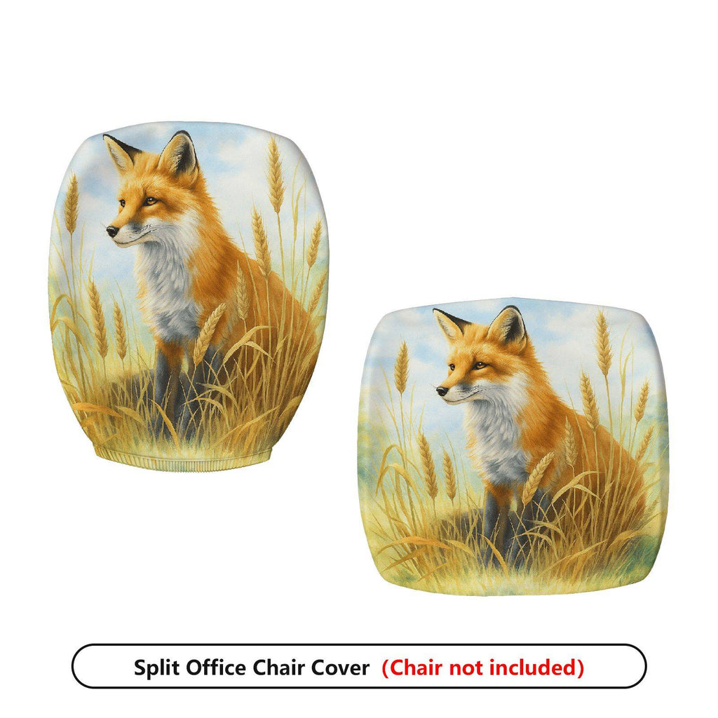 2-Piece Animal Nature Landscape Fox Grass  Computer Chair Cover Set, Seat and Backrest