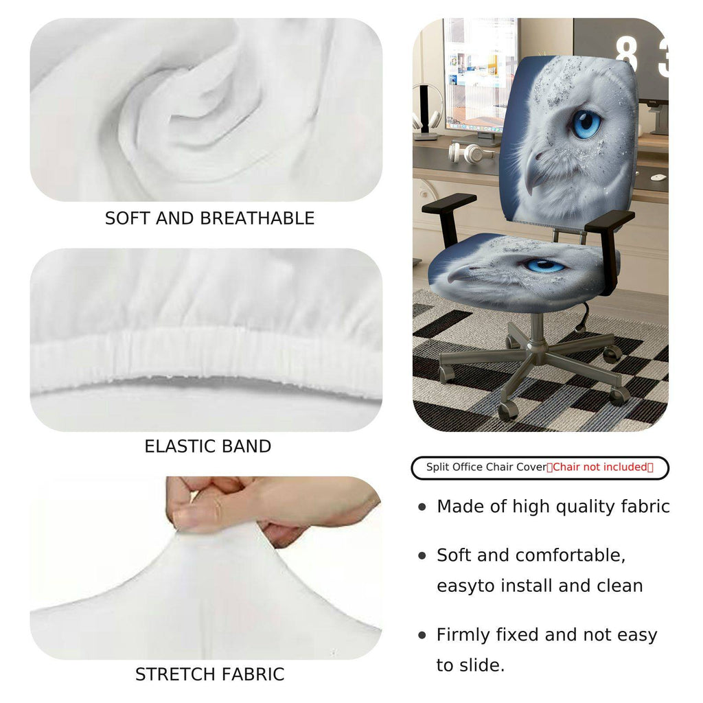 2-Piece Animal Owl Blue Eye Snow Glitter  Computer Chair Cover Set, Seat and Backrest