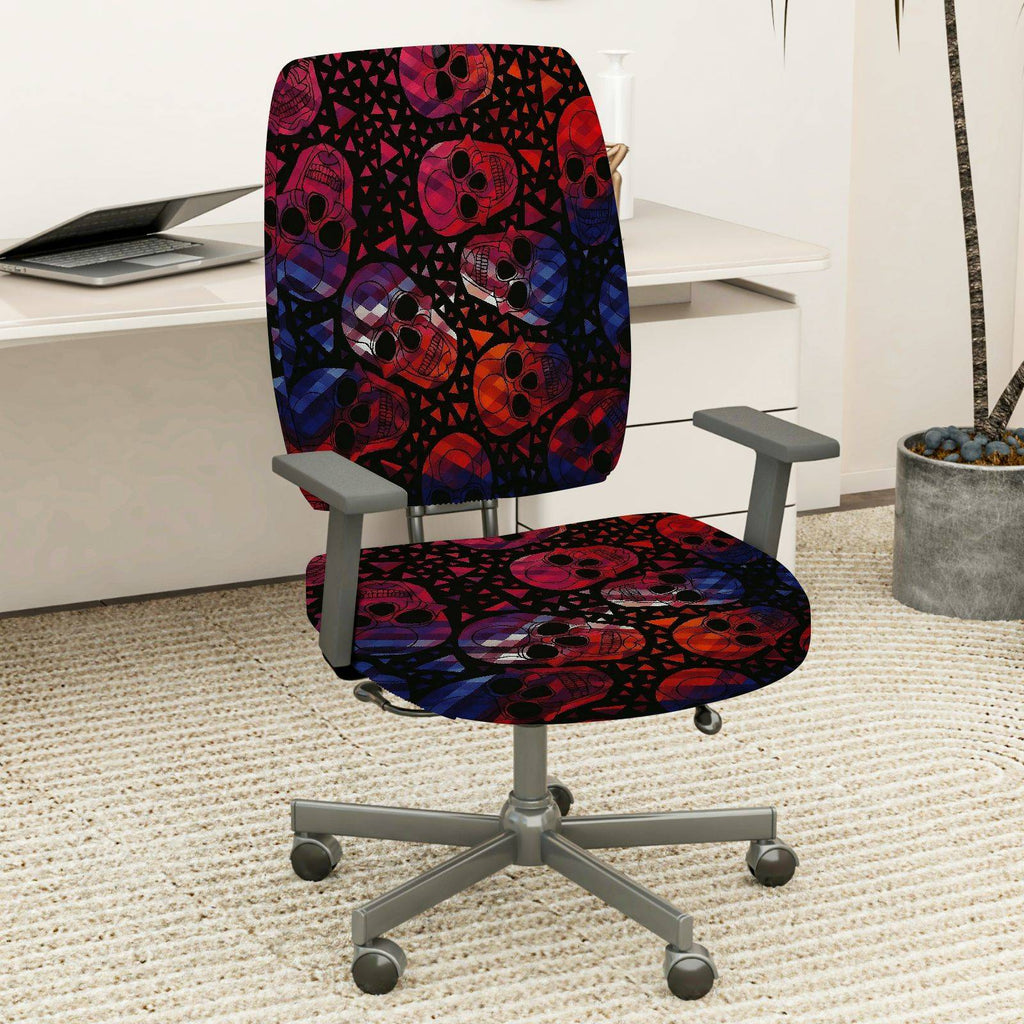2-Piece Skulls Geometric Pattern Halloween Party Fun  Computer Chair Cover Set, Seat and Backrest