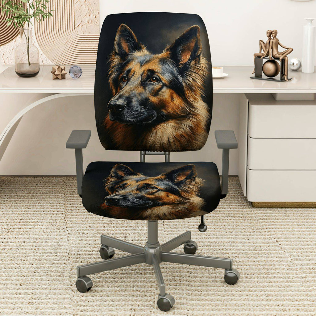 2-Piece German Shepherd Dog Animal  Computer Chair Cover Set, Seat and Backrest