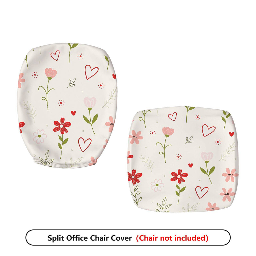 2-Piece Floral Heart Pattern Pink Red Green  Computer Chair Cover Set, Seat and Backrest