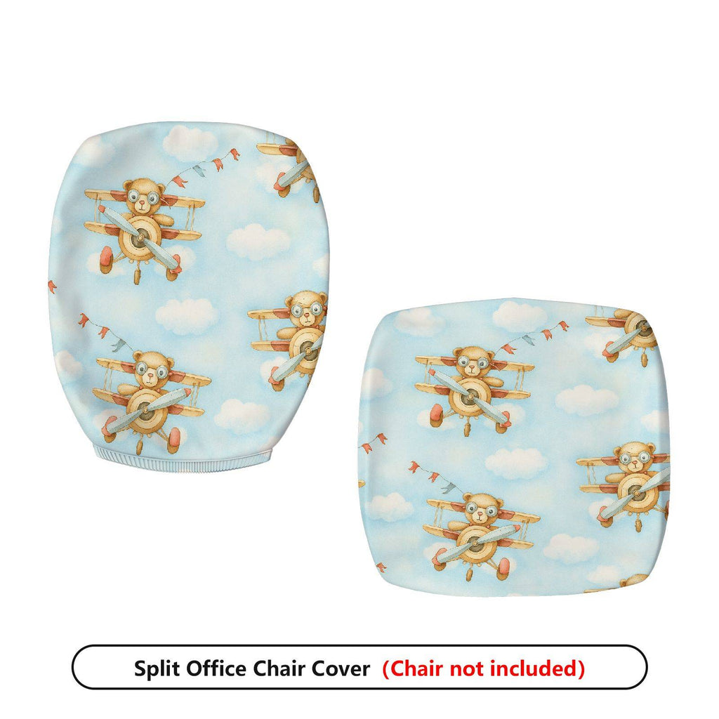 2-Piece Animal Airplane Sky Clouds Fun  Computer Chair Cover Set, Seat and Backrest
