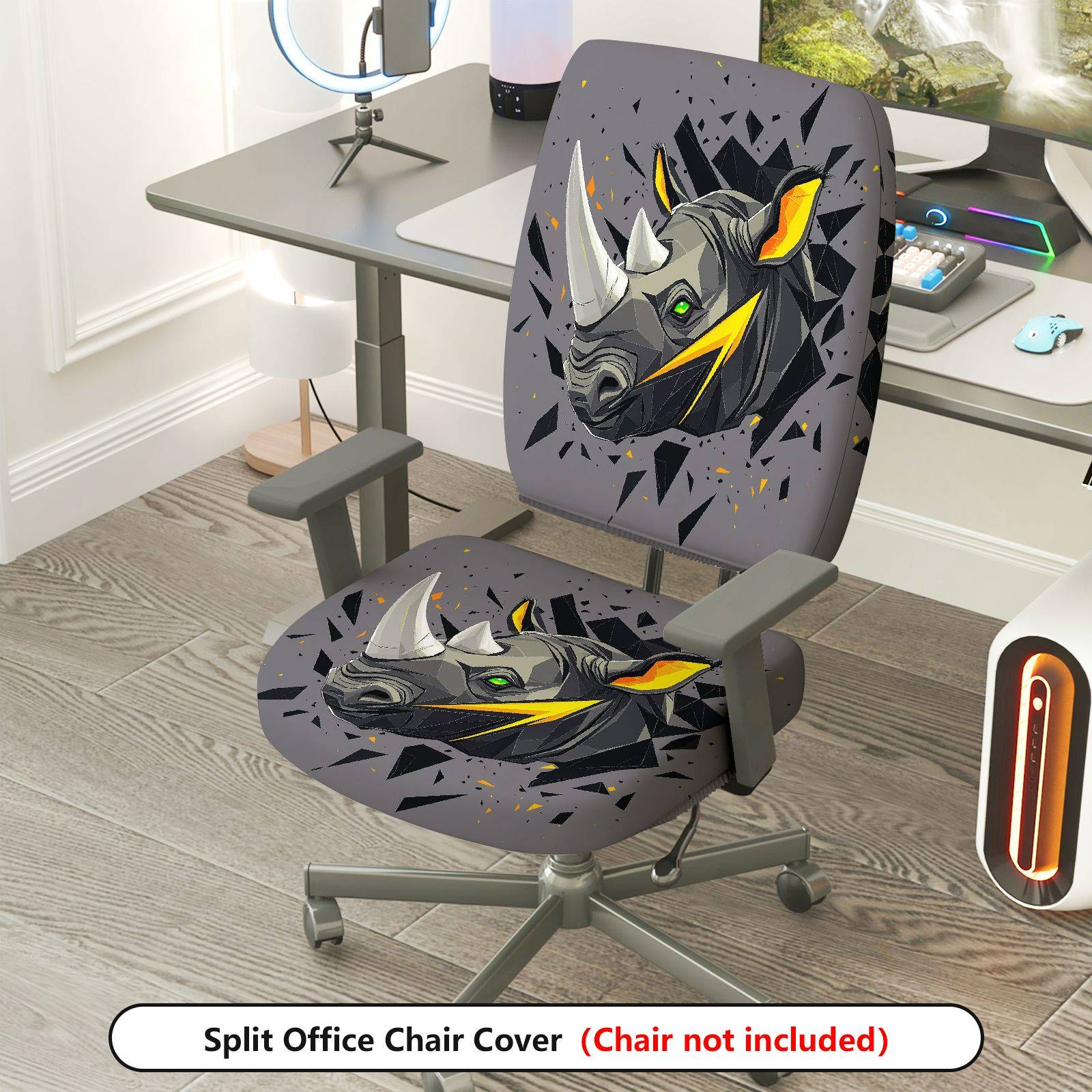 2-Piece Geometric Rhino Gray Artistic Stylish  Computer Chair Cover Set, Seat and Backrest