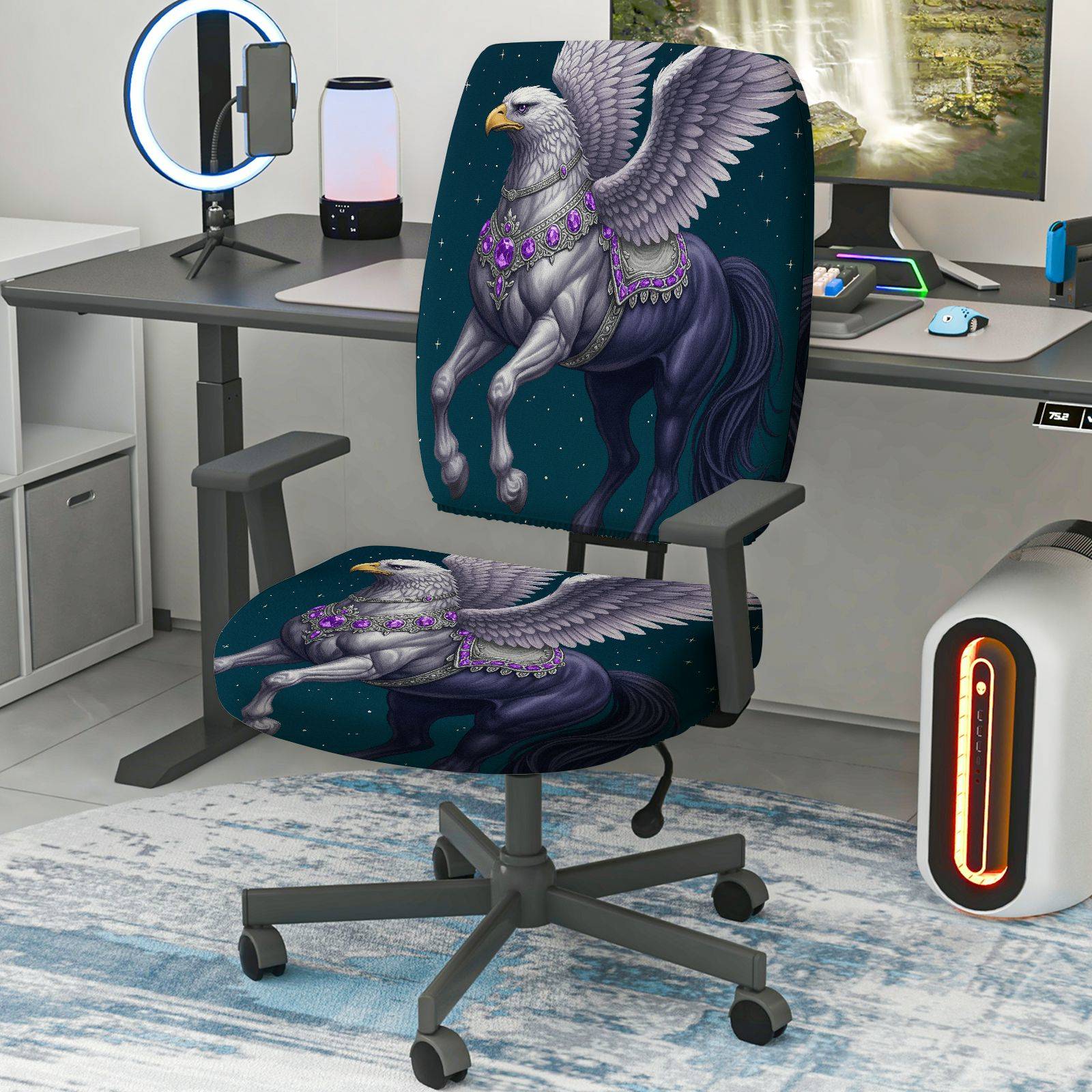 2-Piece Mythical Griffin Fantasy Animal Art Magic Starry Night  Computer Chair Cover Set, Seat and Backrest