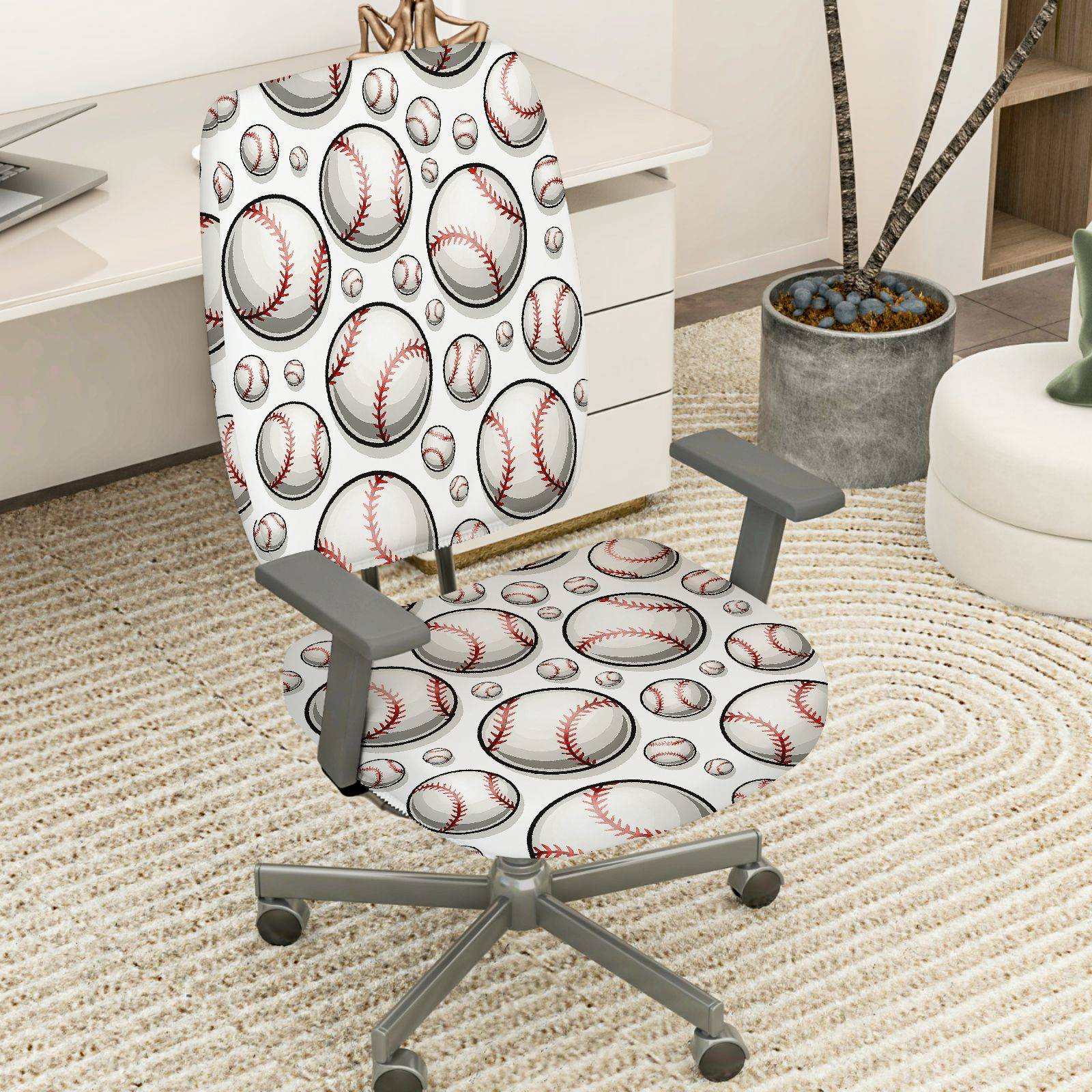 2-Piece Baseball Sports Pattern  Computer Chair Cover Set, Seat and Backrest