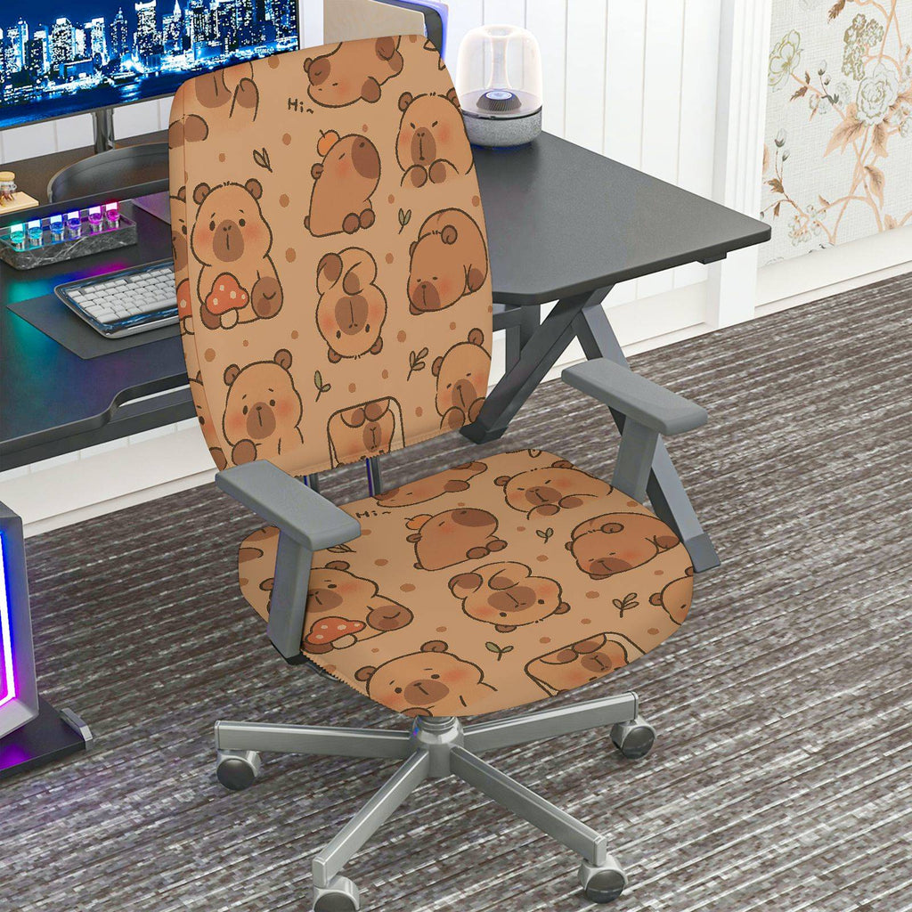 2-Piece Animal Bear Pattern Printed  Computer Chair Cover Set, Seat and Backrest