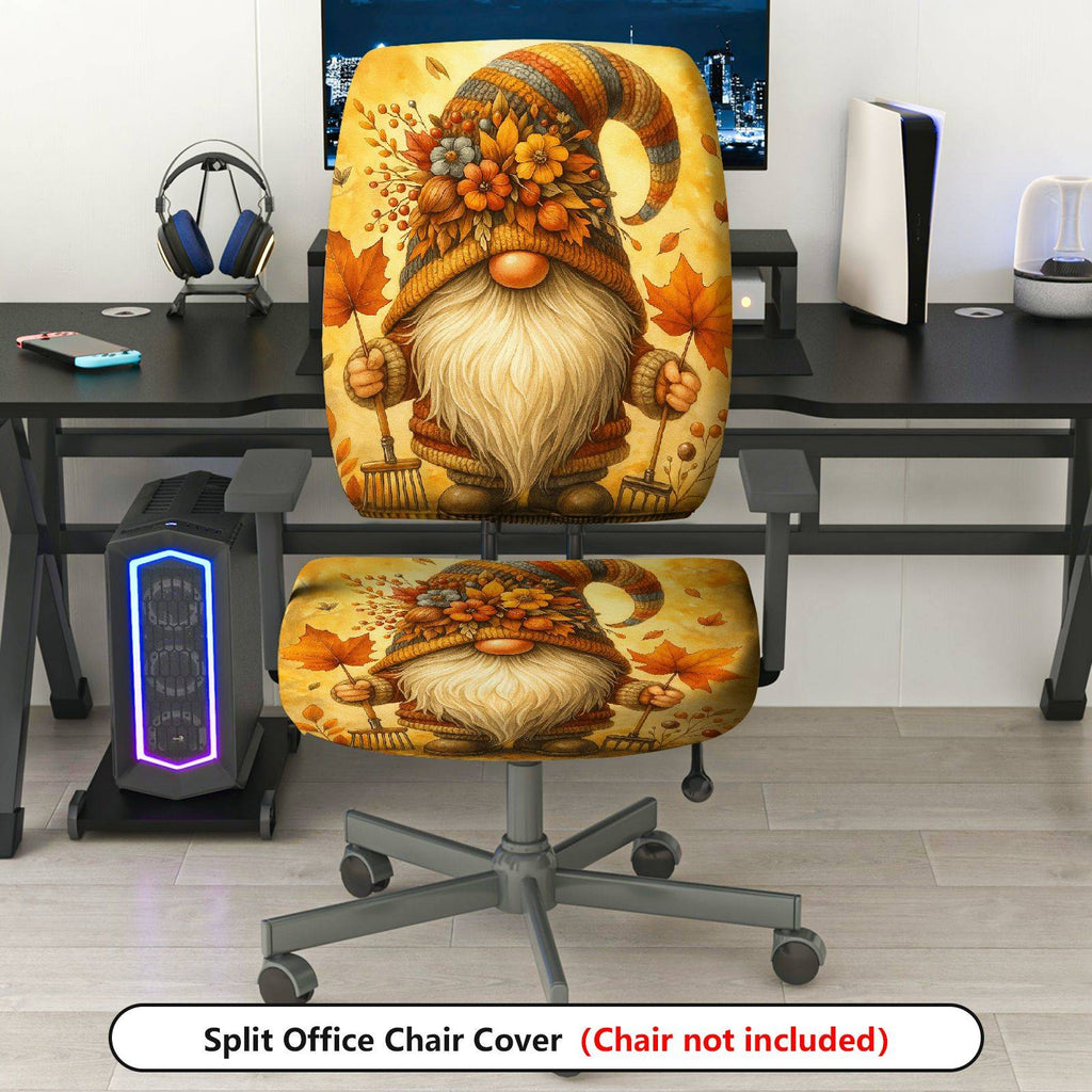 2-Piece Autumn Gnome Floral Leaves Festive Halloween  Computer Chair Cover Set, Seat and Backrest