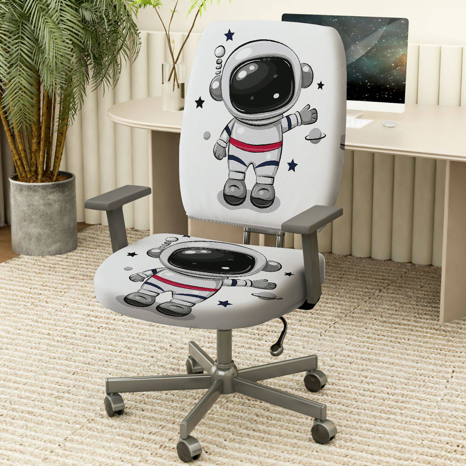 2-Piece Astronaut Space Star Galaxy  Computer Chair Cover Set, Seat and Backrest