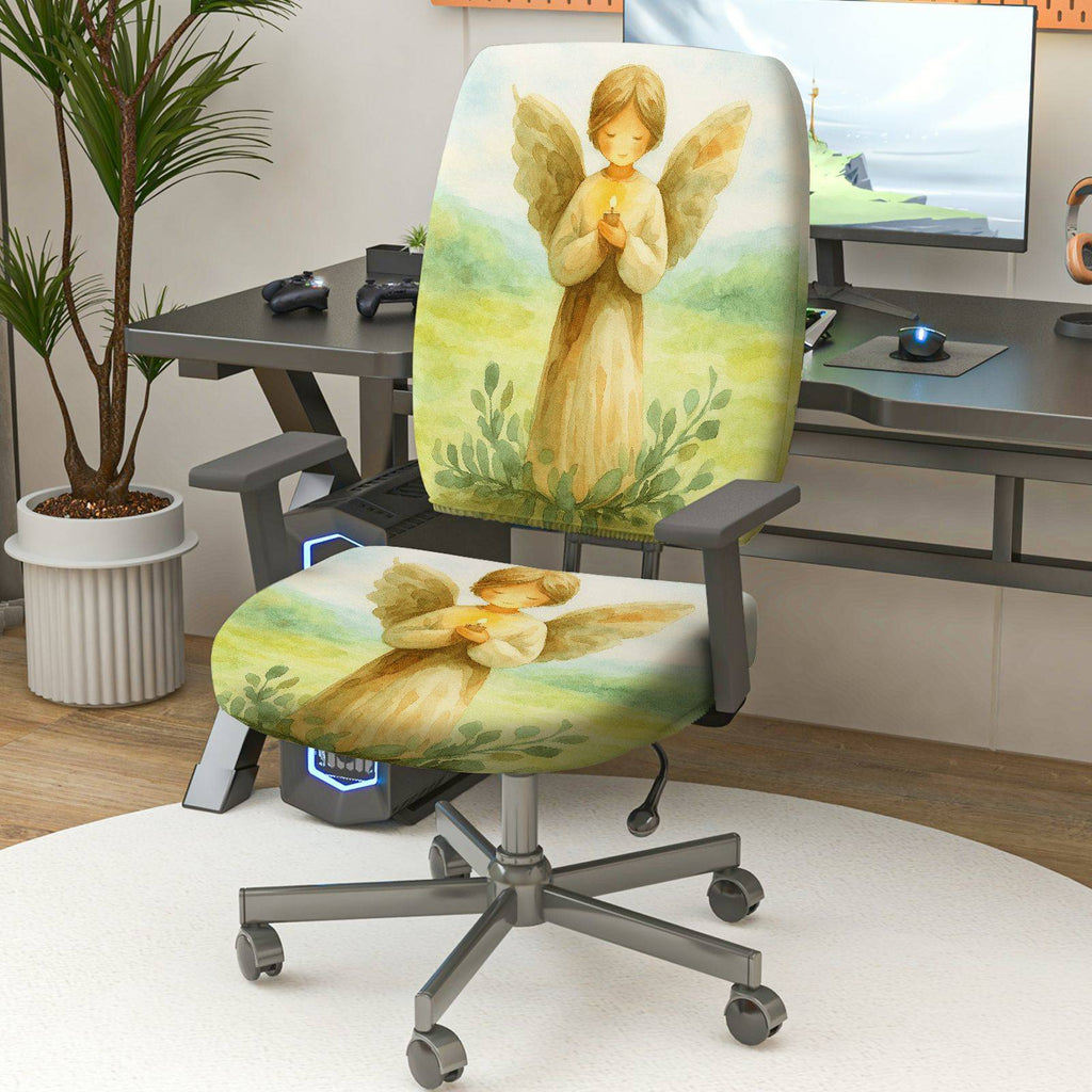 2-Piece Angel Wings Prayer Nature Art  Computer Chair Cover Set, Seat and Backrest
