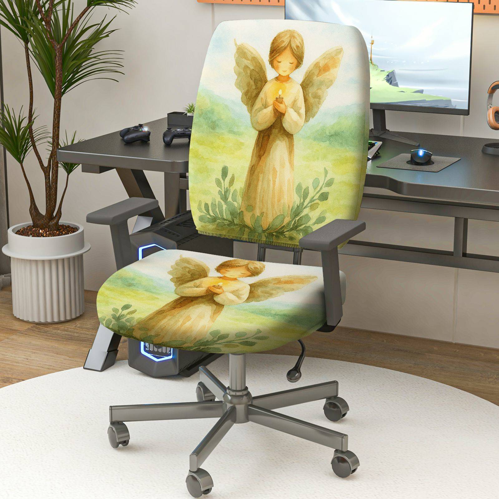 2-Piece Angel Wings Prayer Nature Art  Computer Chair Cover Set, Seat and Backrest