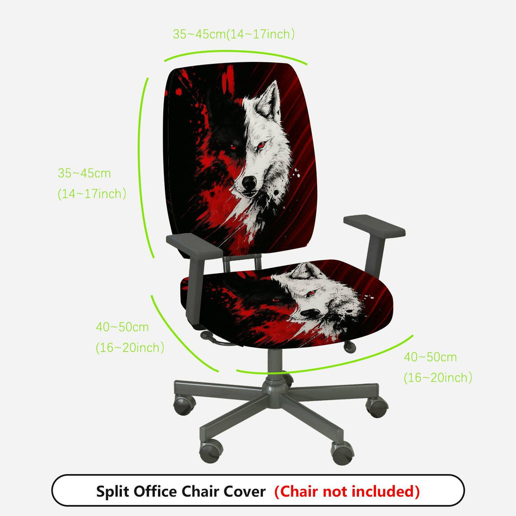 2-Piece Wolf Red Black Animal Art Stylish  Computer Chair Cover Set, Seat and Backrest