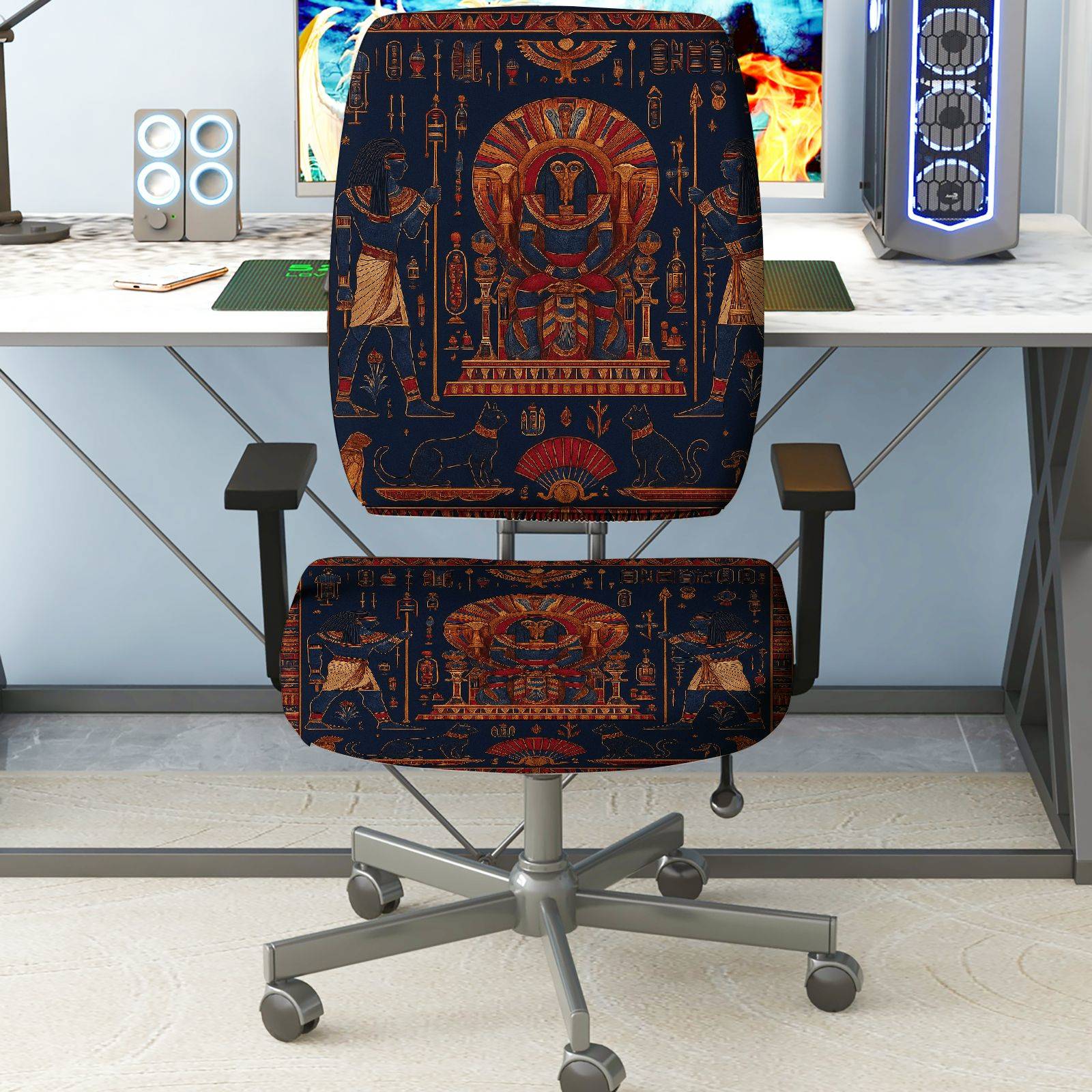 2-Piece Ancient Egyptian Pharaoh Hieroglyphs Decorative Art  Computer Chair Cover Set, Seat and Backrest
