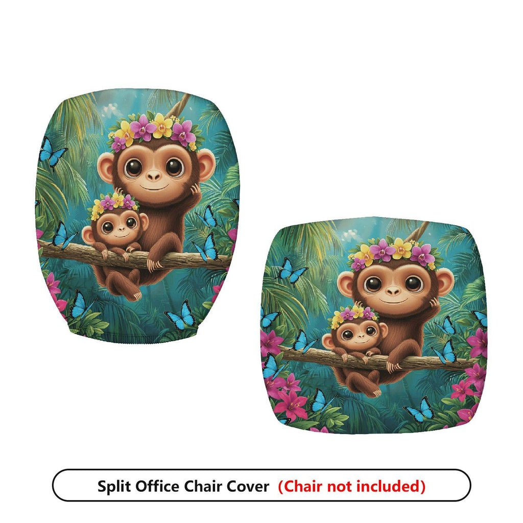 2-Piece Monkey Jungle Floral Butterfly Animal  Computer Chair Cover Set, Seat and Backrest