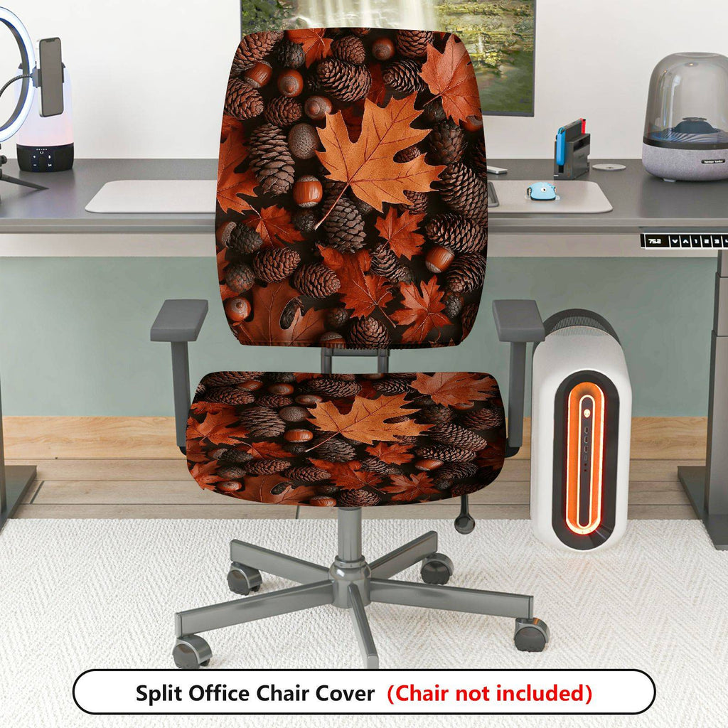 2-Piece Autumn Leaves Pinecones Acorns Fall Decorative  Computer Chair Cover Set, Seat and Backrest