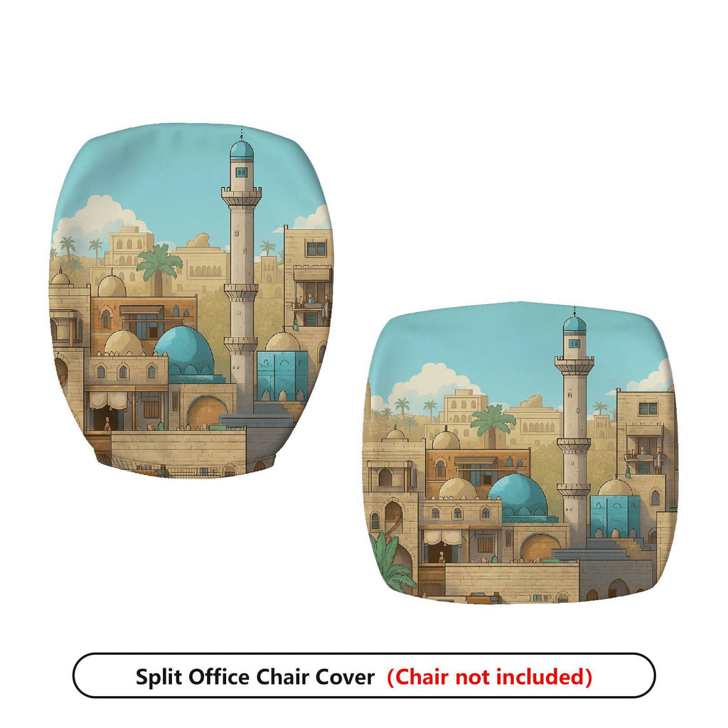 2-Piece Arabian mosque tower scenic pattern  Computer Chair Cover Set, Seat and Backrest