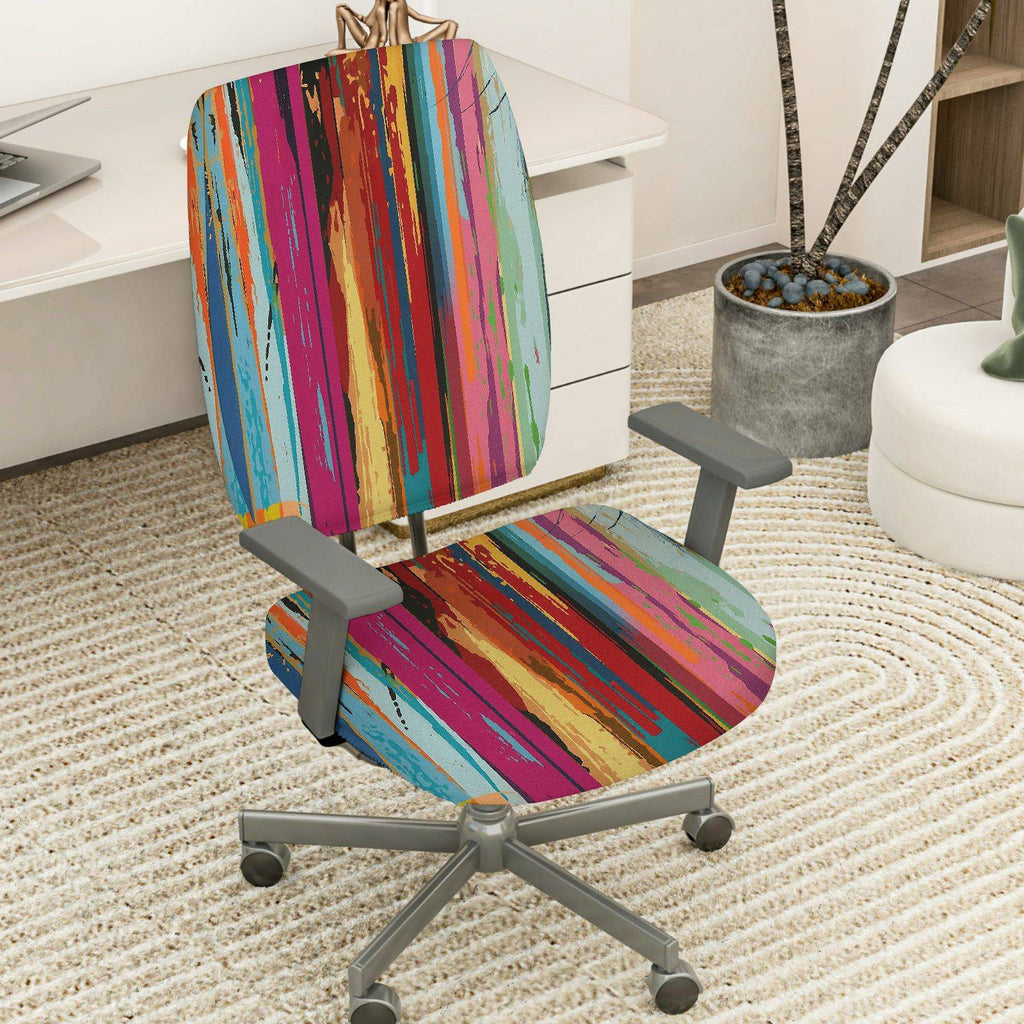 2-Piece Colorful Abstract Artistic Vibrant Striped Geometric  Computer Chair Cover Set, Seat and Backrest