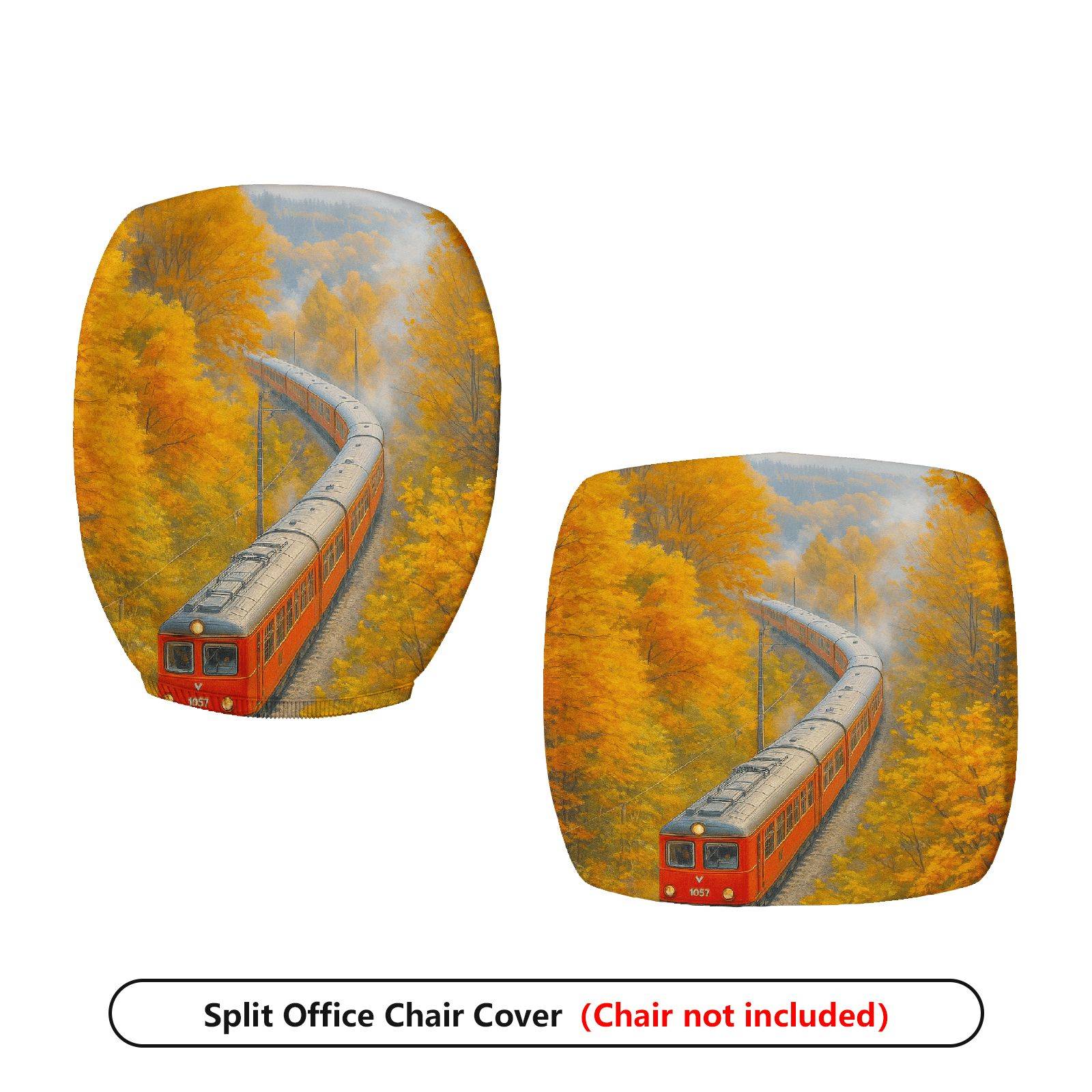 2-Piece Autumn Scenic Train Landscape  Computer Chair Cover Set, Seat and Backrest