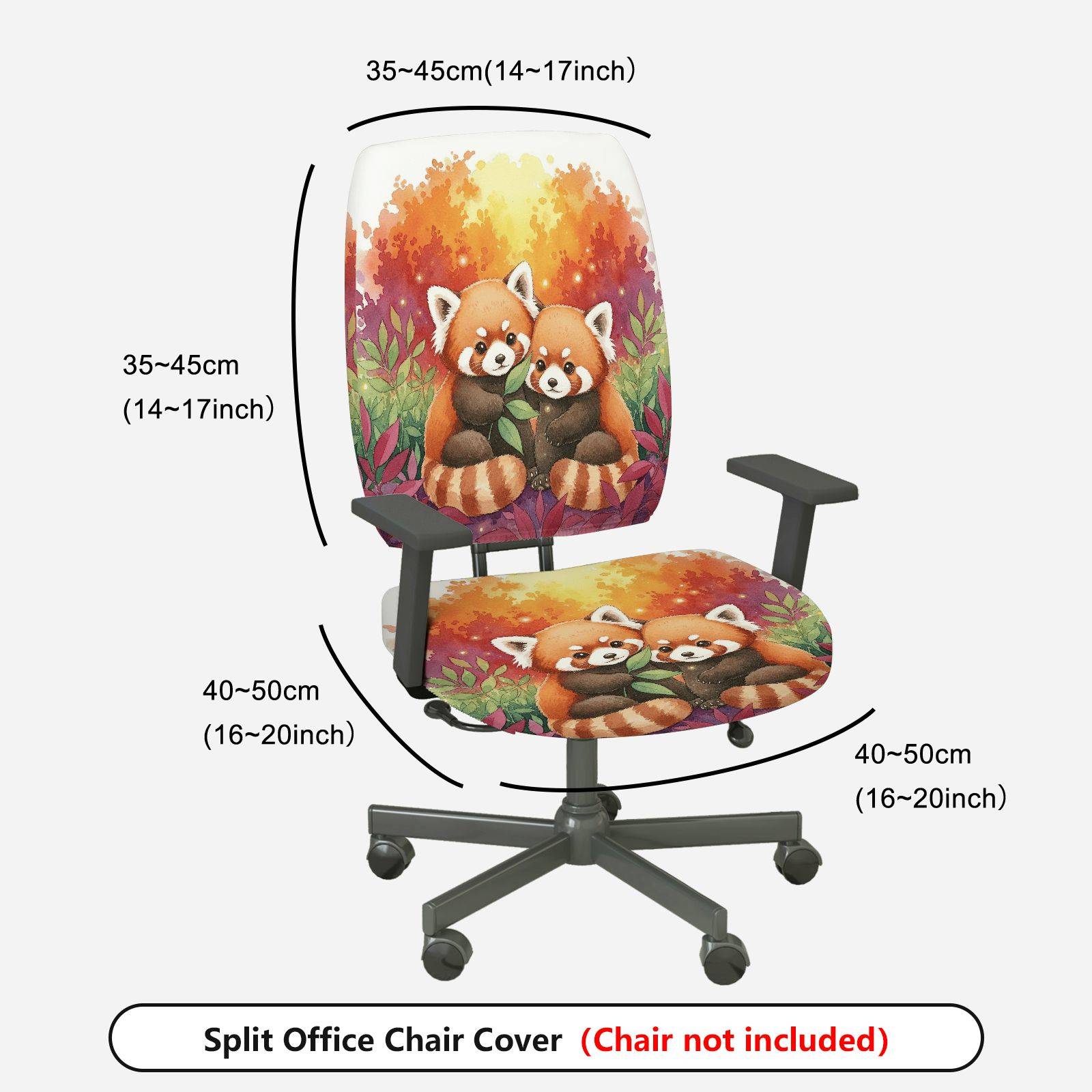 2-Piece Red Panda Autumn Forest Cute Animal Nature Art  Computer Chair Cover Set, Seat and Backrest