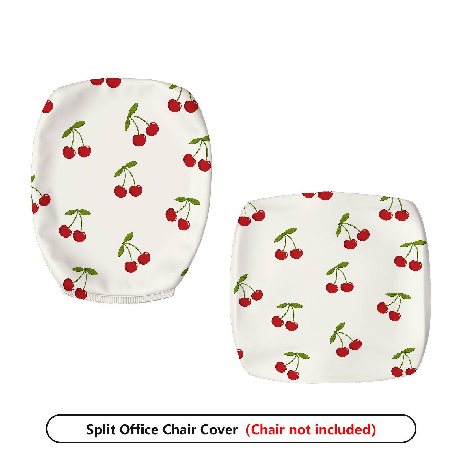 2-Piece Cherry Pattern Red Green White  Computer Chair Cover Set, Seat and Backrest