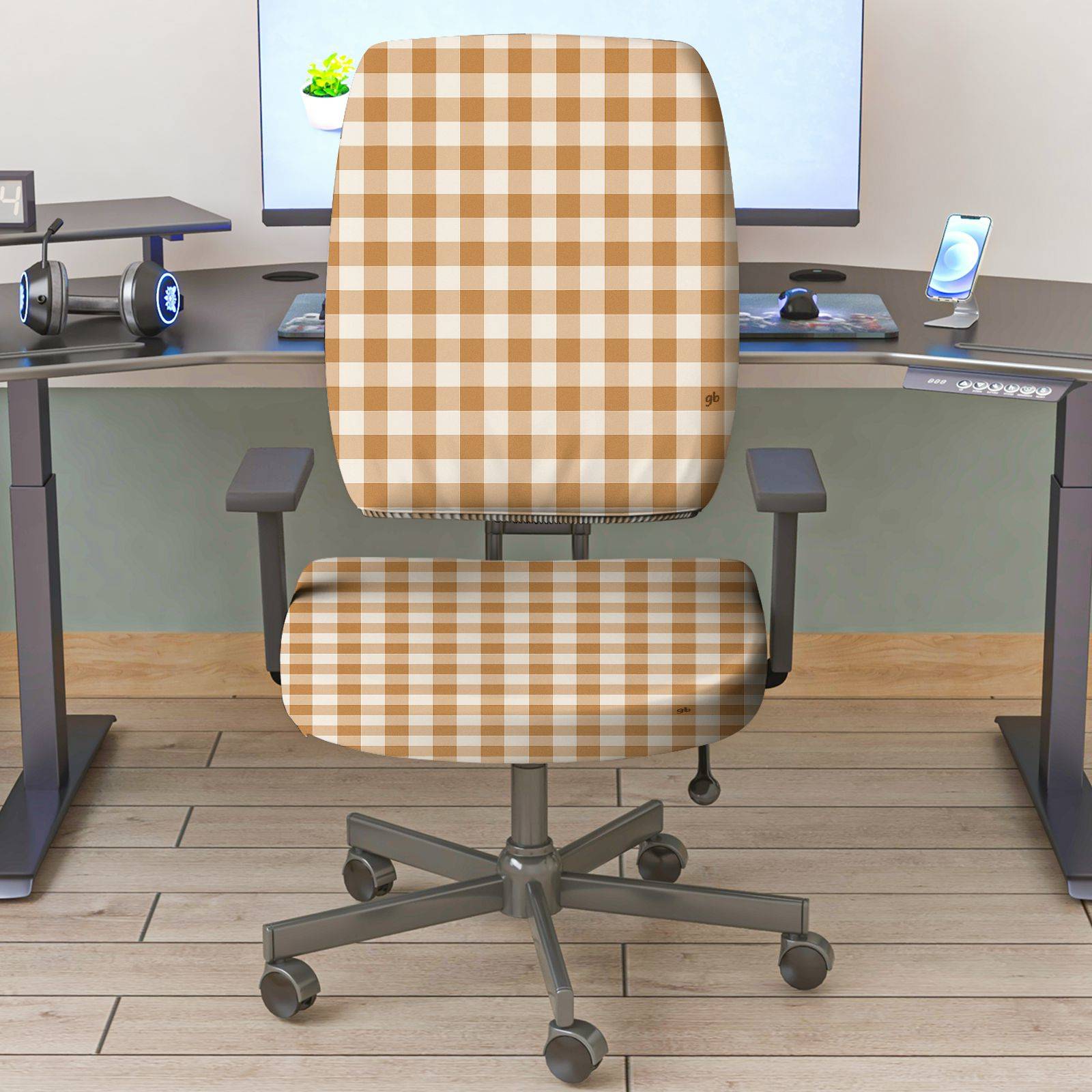 2-Piece Plaid Pattern Checkered Style Universal  Computer Chair Cover Set, Seat and Backrest