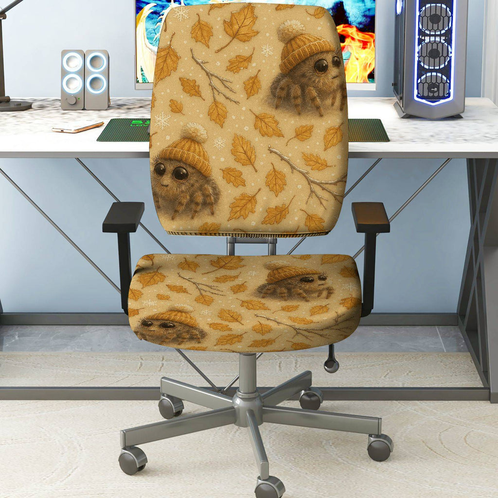 2-Piece Autumn Leaves Spider Winter Hat  Computer Chair Cover Set, Seat and Backrest