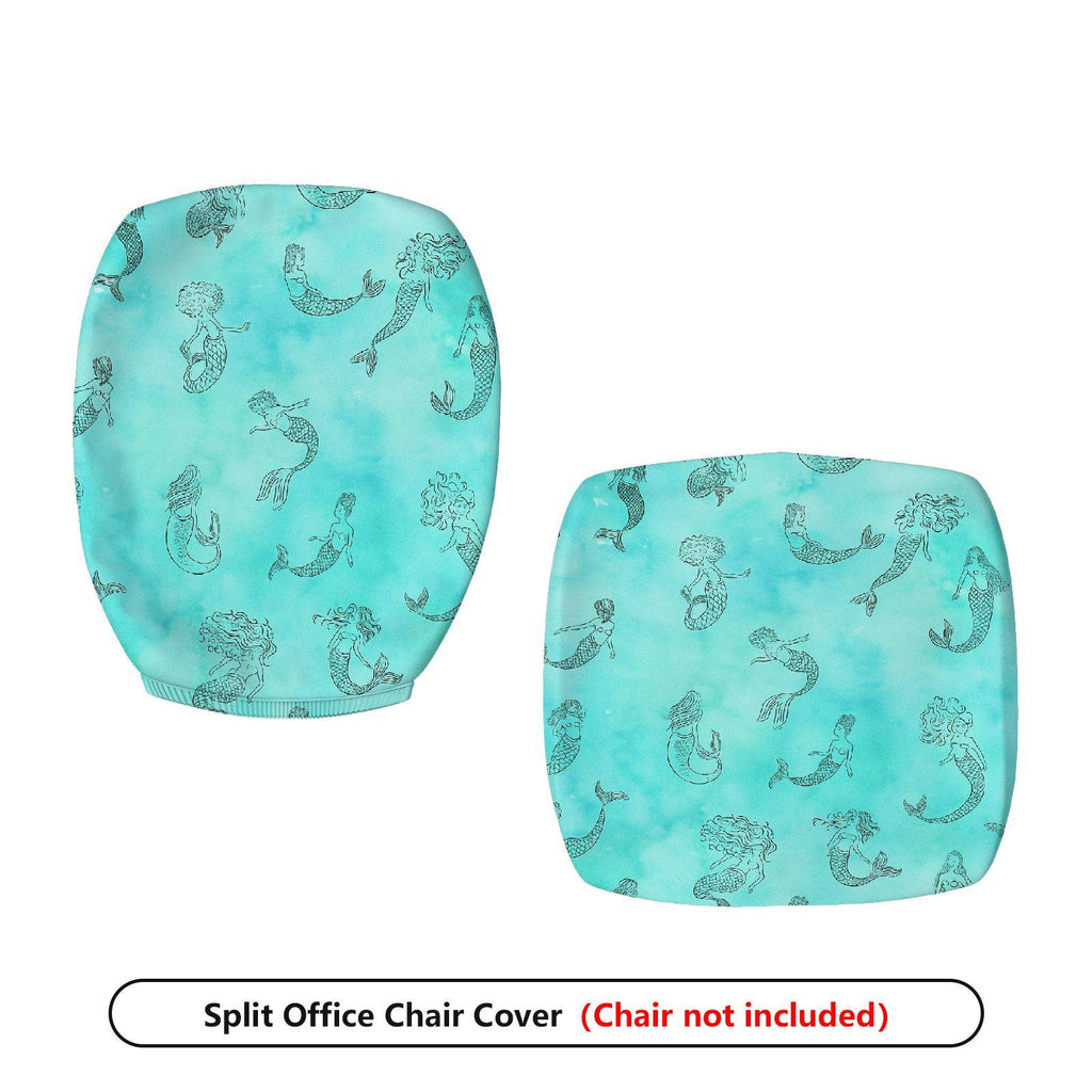 2-Piece Aquatic Mermaid Turquoise Decorative  Computer Chair Cover Set, Seat and Backrest